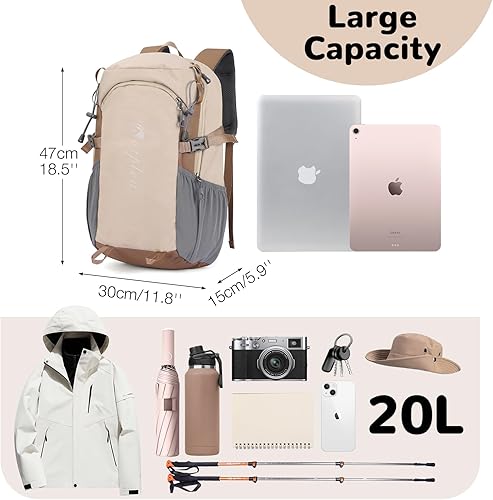 Miniatura 3 de Mochila pequeña de senderismo caqui de 20L con correa para el pecho para hombres y mujeres, mochila impermeable para exteriores con correas