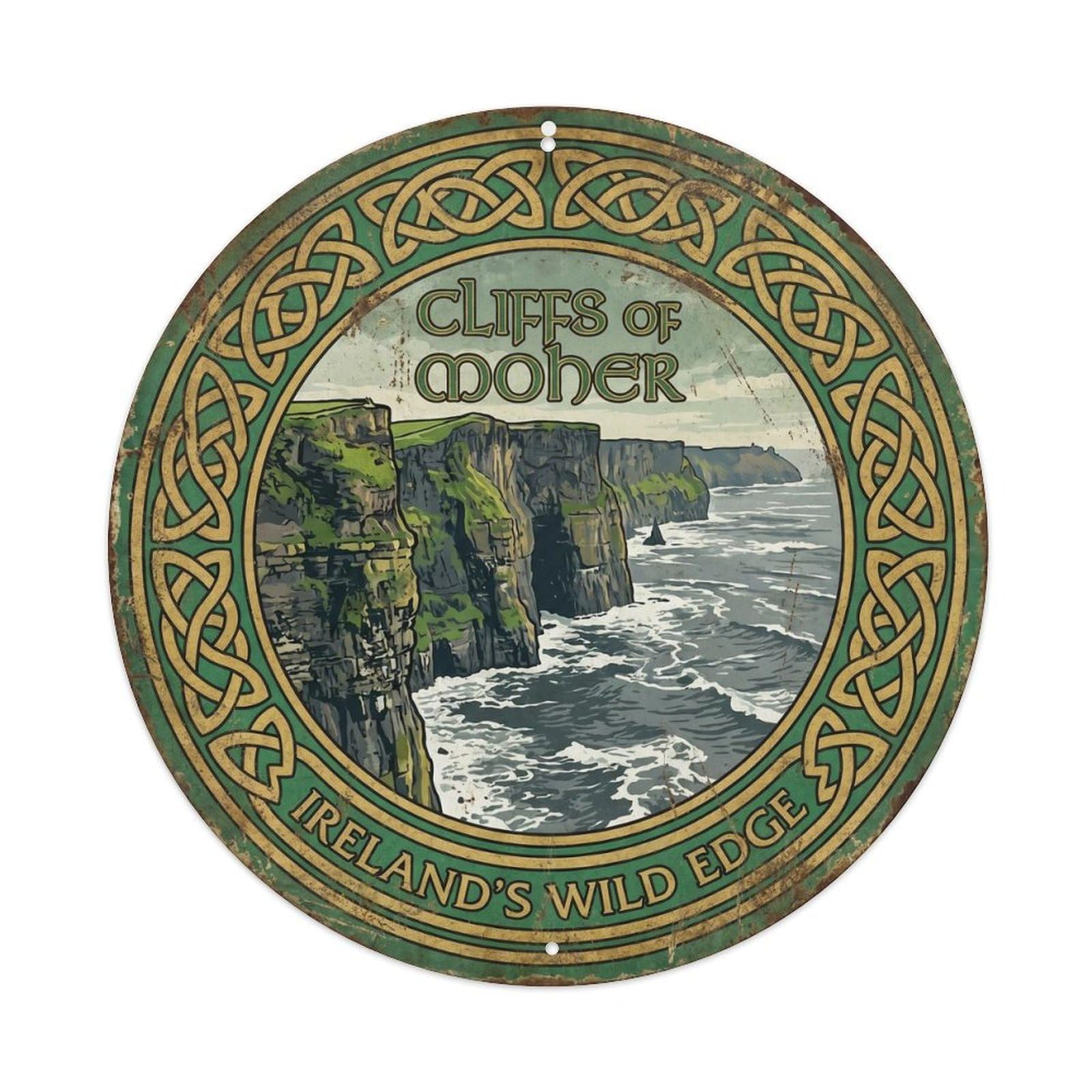 Vintage Travel Cliffs Moher Ireland Metal Tin Sign Plaque Wall Decor for Cafe, Club Bar, Office, Home Garden Round Metal Poster 8x8Inch