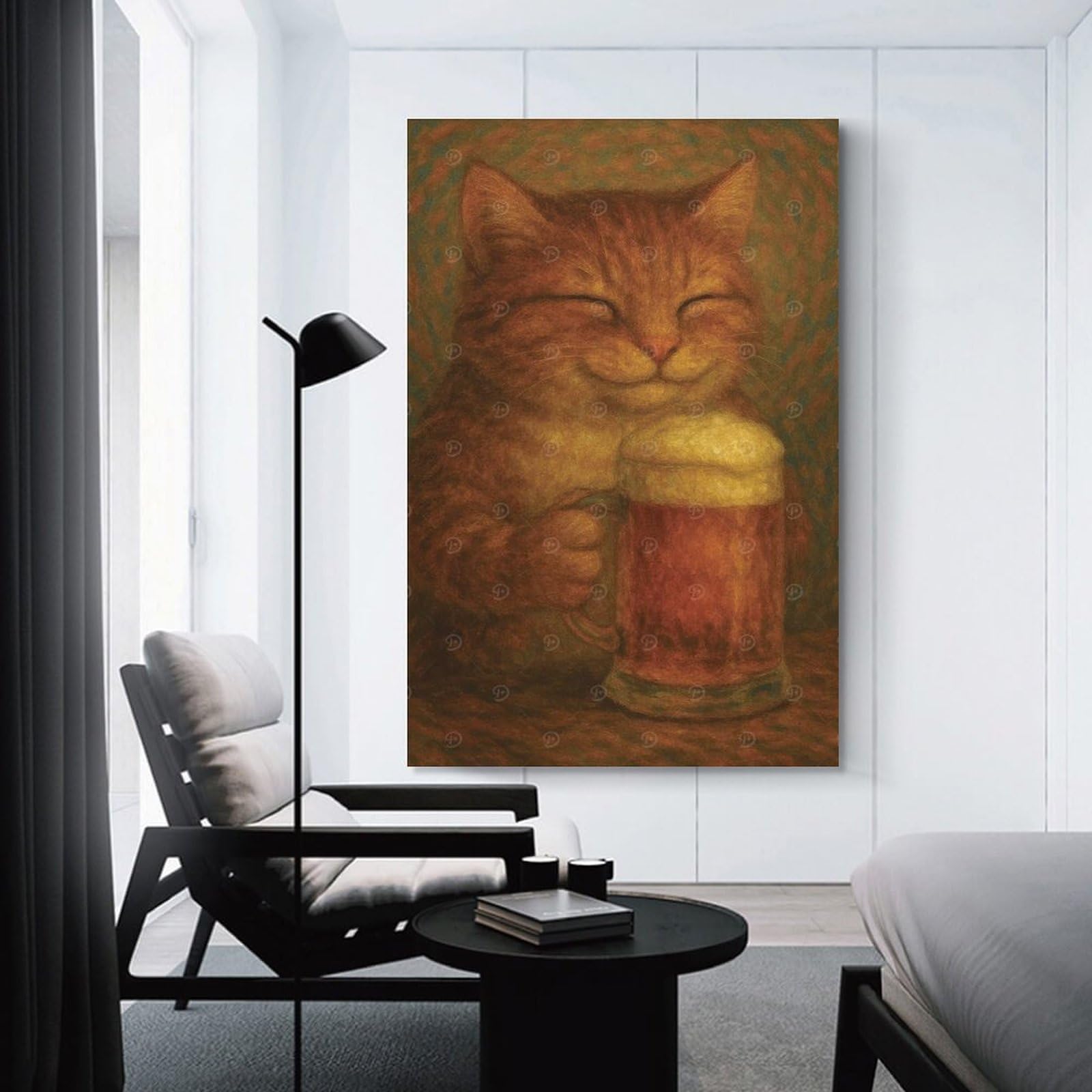Junmoney Happy Cat with Beer Mug Decorative Wall Artwork, 20x30inch(50x75cm), for Corridors, Hallways Or Apartment Entries, Home Artwork for First Impressions