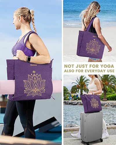 Miniatura 9 de Gonex Bolsa para esterilla de yoga, bolsa grande con múltiples bolsillos para mujeres y hombres, soporte de lona para esterilla de lona, cremallera
