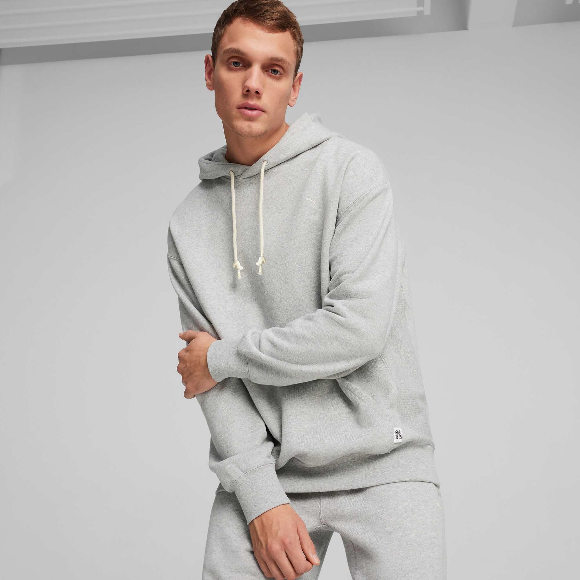 PUMA MMQ - Sudadera con capucha para hombre, talla XL, color gris claro jaspeado, XL, Gris Claro Jaspeado, XL