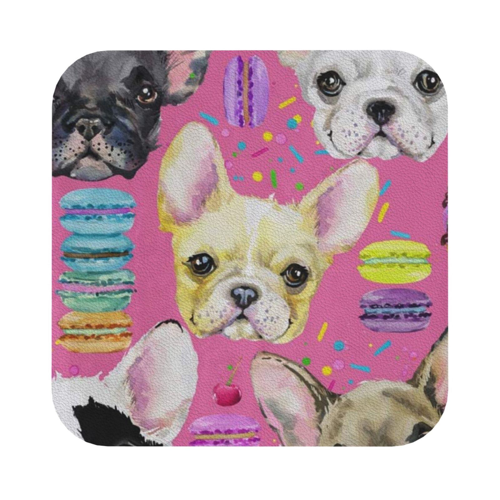 animal dog PU Leather Coasters Set of 6 Square Drink Coasters