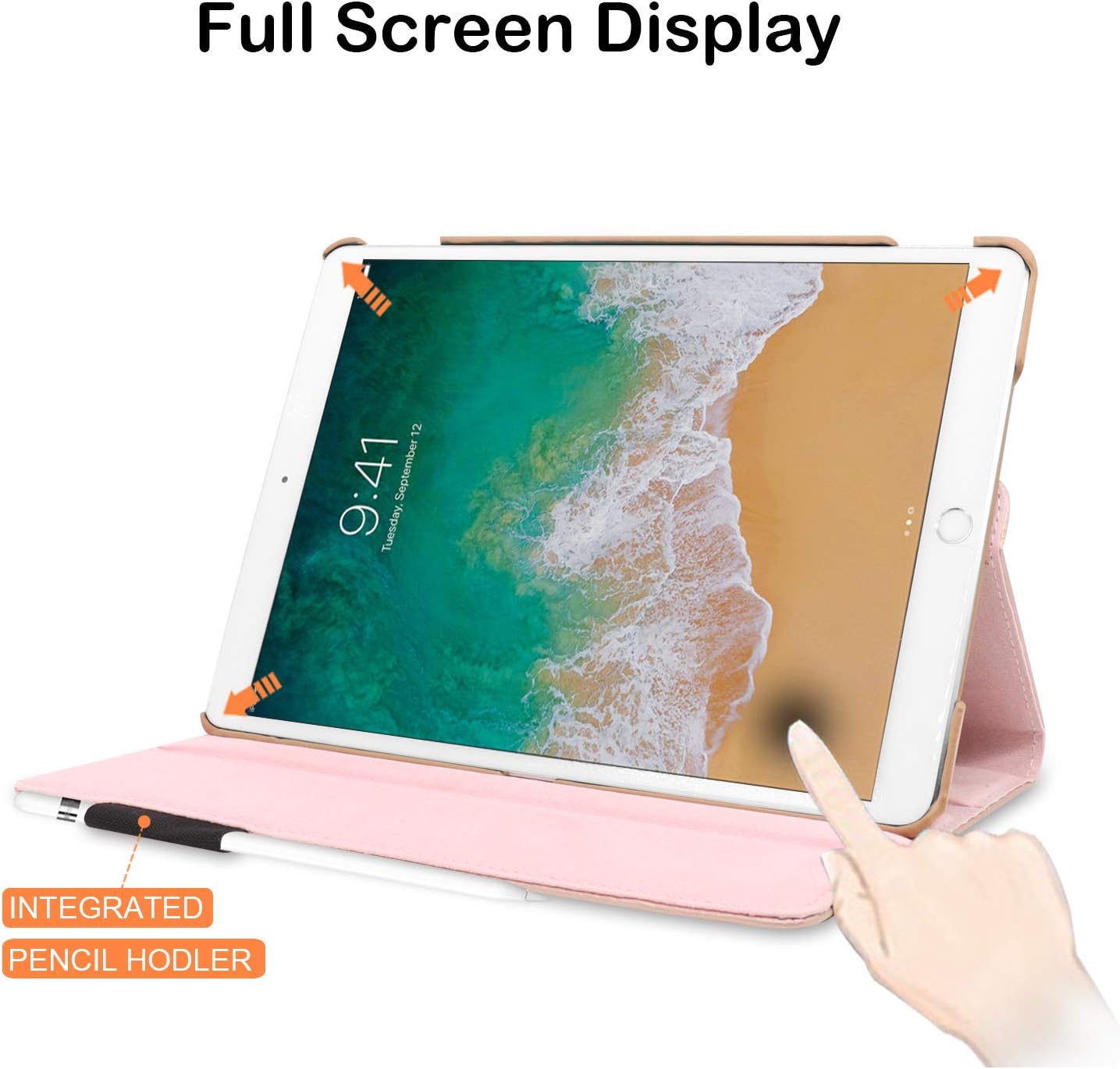 iPad Pro 10.5 Case, iPad Air 3 Case with Pencil Holder, 360 Degrees Rotating, Hand Strap, Auto Wake/Sleep for iPad Air 3rd Generation Case (Rose Gold)