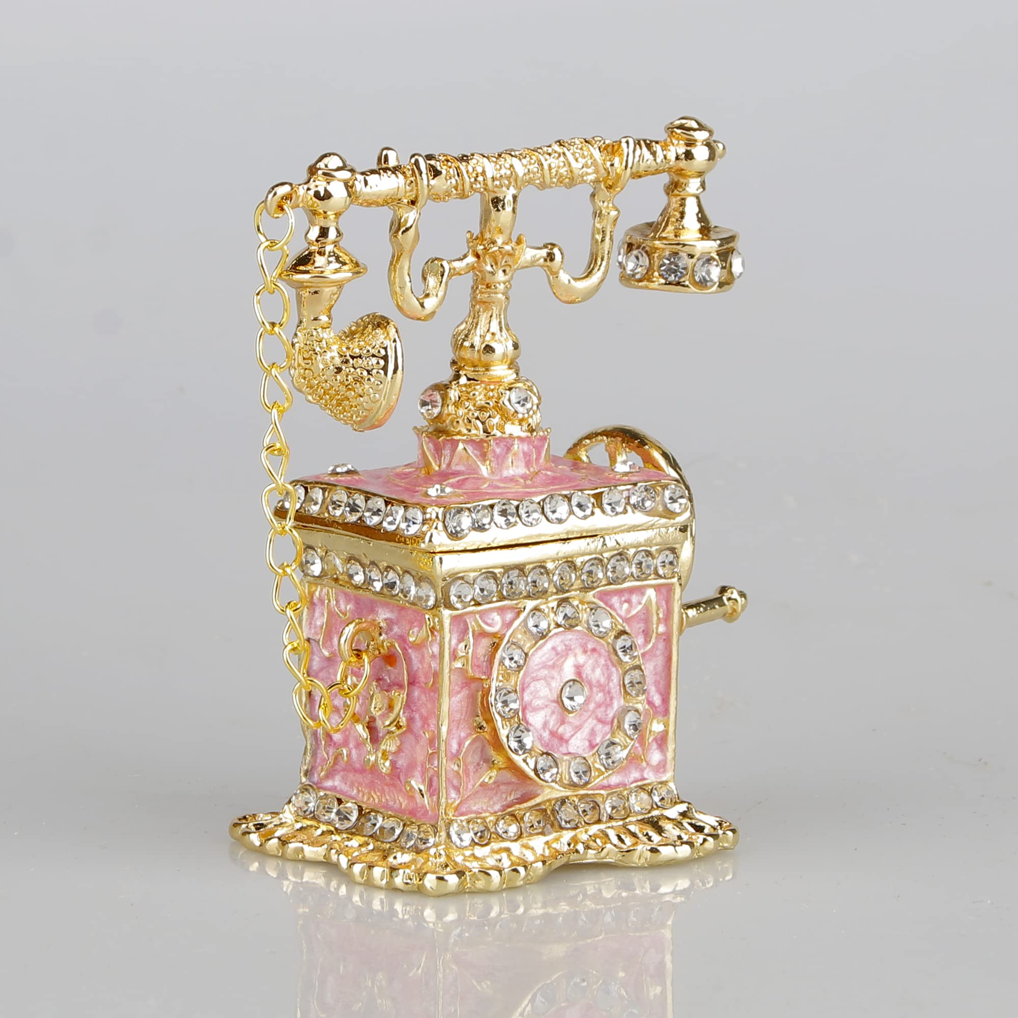 SEVENBEES Pink Telephone Figurines Enameled Trinket Box Hinged Decorative Jewelry Boxes Collectibles Gifts for Girls or Women