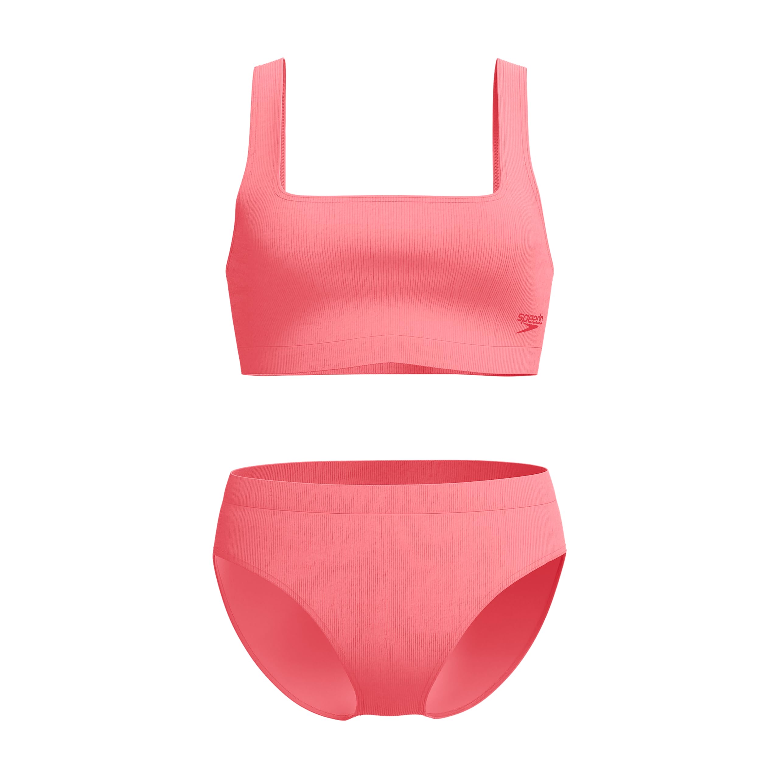 Speedo Costume da bagno da donna strutturato con profondo scollo a U, 2 pezzi, color sabbia corallo