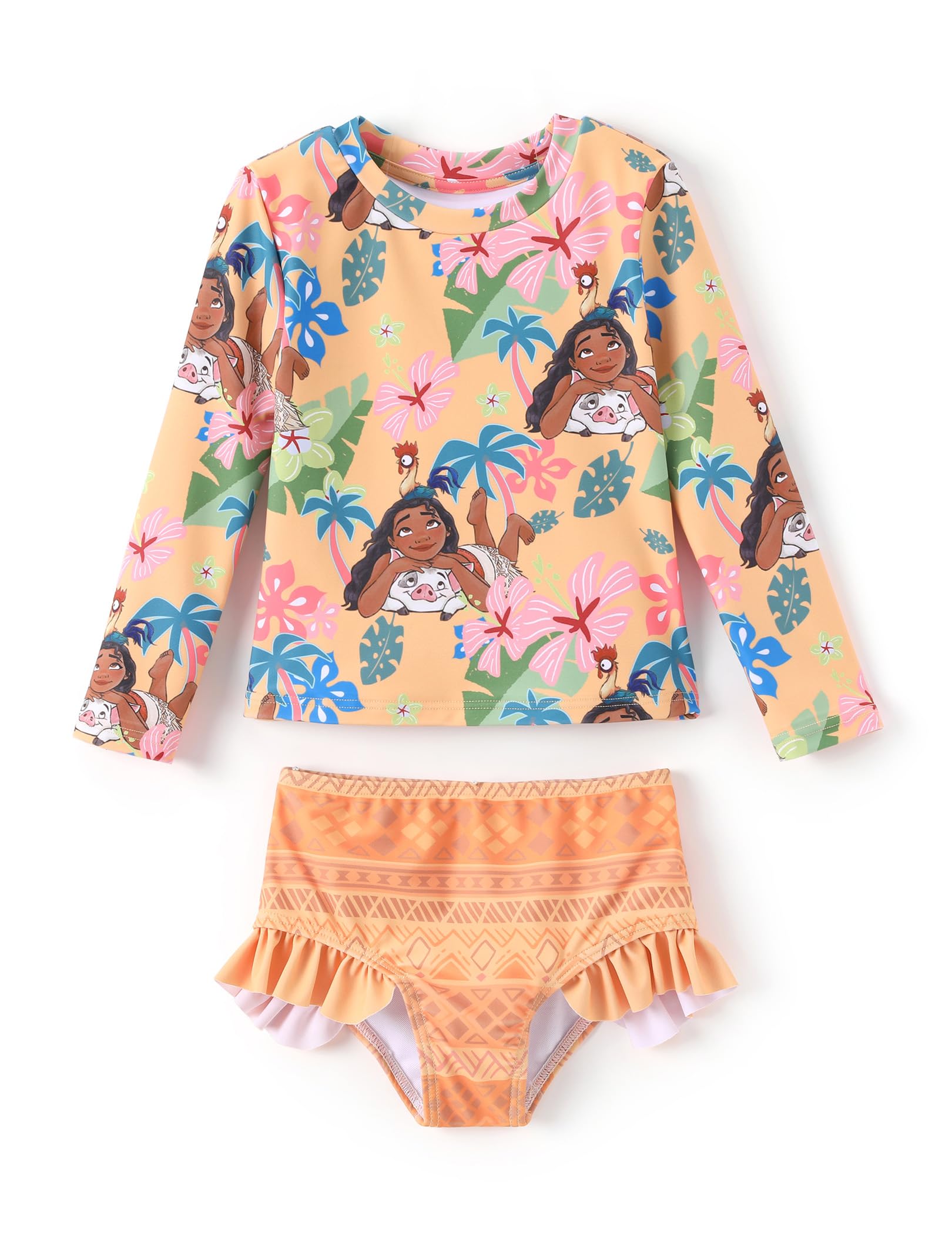 Disney Mickey and Friends Girl Two Piece Long Sleeve Swimsuit Rashguard Bathing Suit