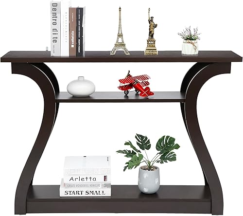 Miniatura 5 de Smartxchoices Mesa consola de madera de 47 pulgadas, mesa auxiliar larga de 3 niveles con patas curvas, mesa de sofá estrecha para pasillos, salas