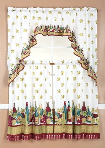 Miniatura 8 de Diamond Home Linens Juego de 3 niveles de cortina de cocina impresos y cenefa de 24 pulgadas de largo (multicolorcesta de frutas)