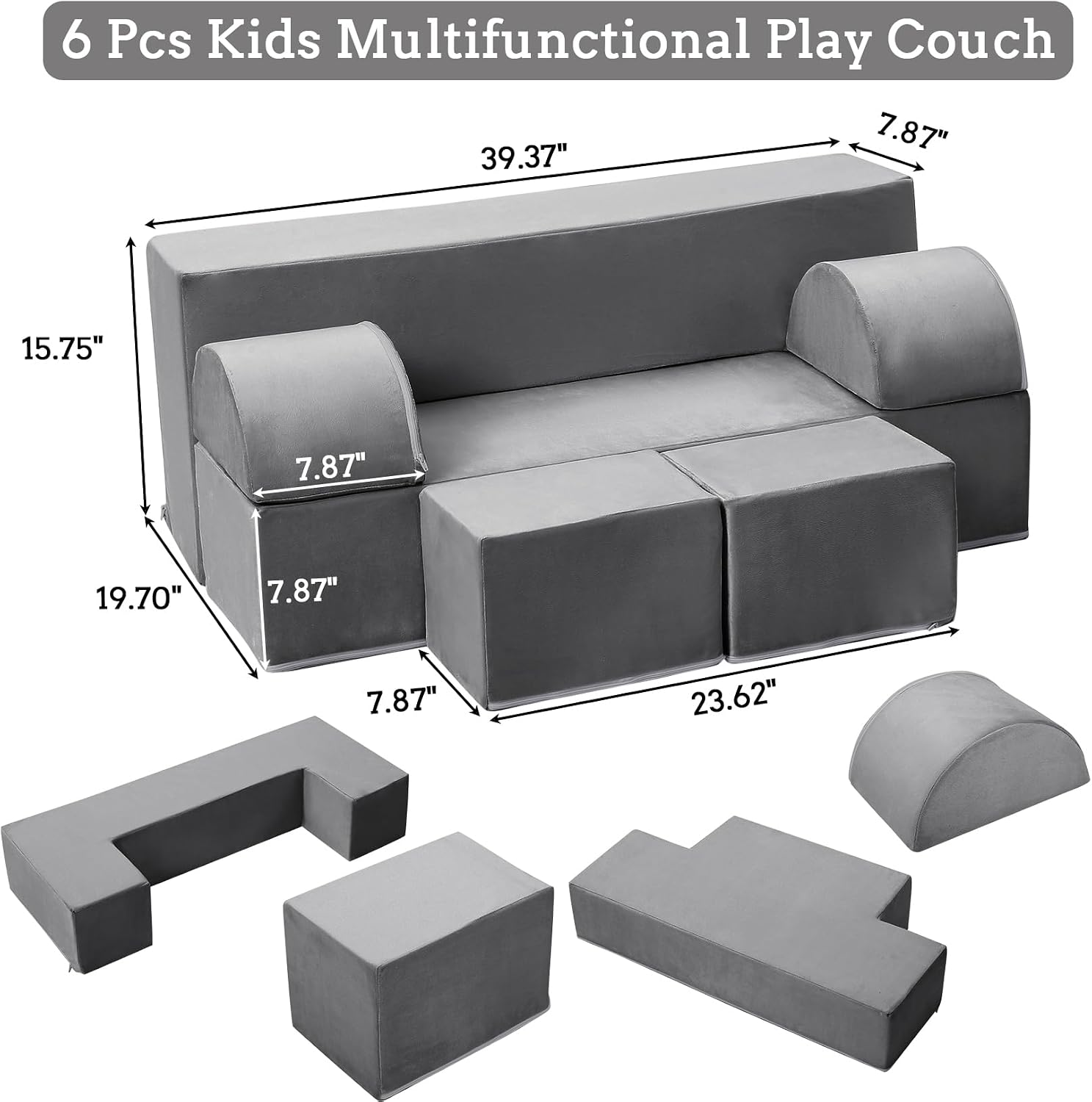 GarveeLife Children's Sofa Bed, Convertible Sofa with 6 Modules, Futon Folding Sofa Furniture for Children's Room, Bedroom, Playroom