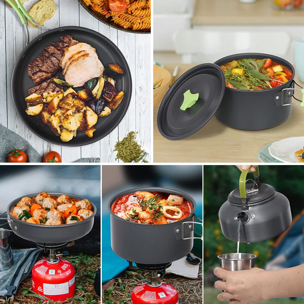 Lixada Set Pentole da Campeggio, Set di Pentole per Bollitore Portatile Leggero, Cucchiaio, Forchetta per Picnic, Escursionismo