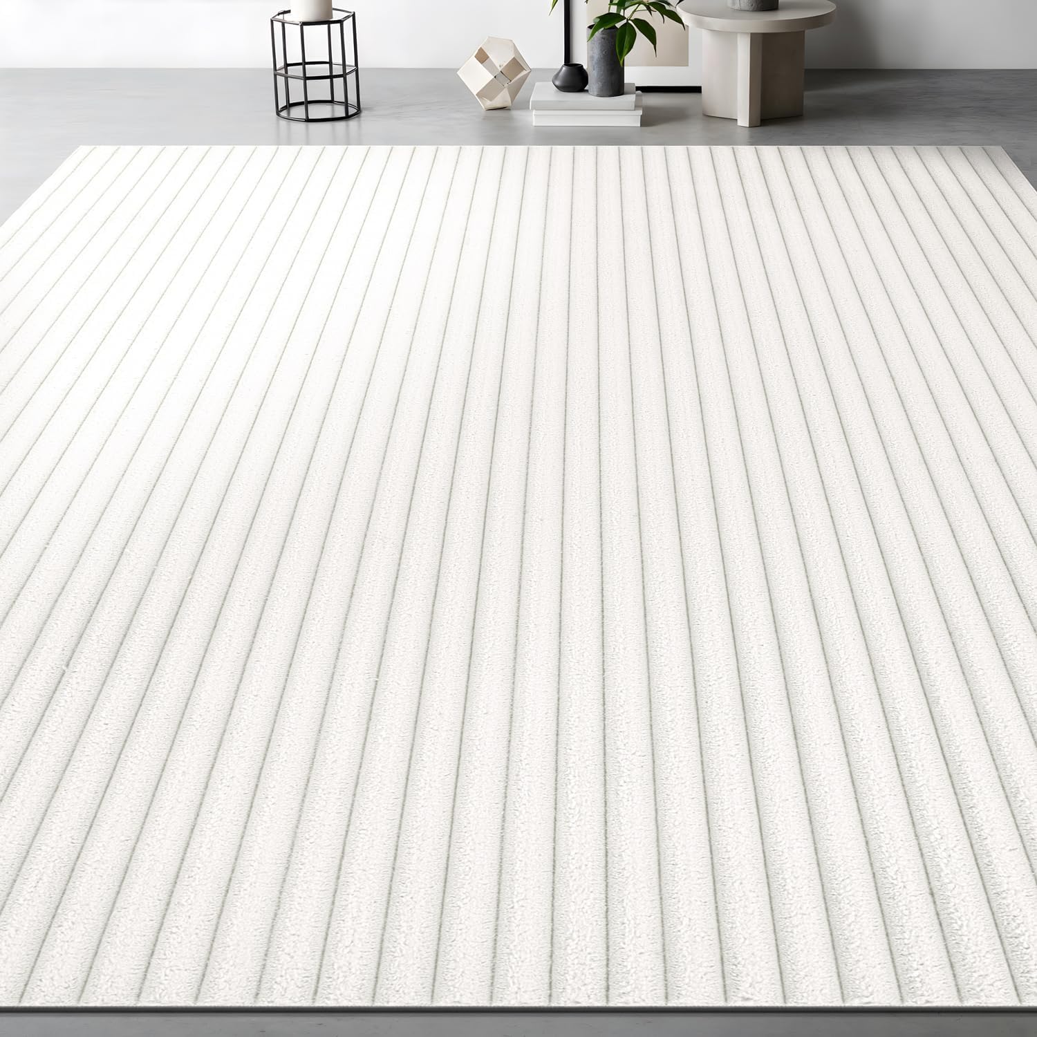 Beverly Rug Fluffy Area Rug 4 x 6 Modern Durable Ultra Soft Plush Ribbed Indoor Rugs for Living Dining Room Office Non Slip Stain Resistant Non Shedding Casual Easy Shag Indoor Carpet White 4x6