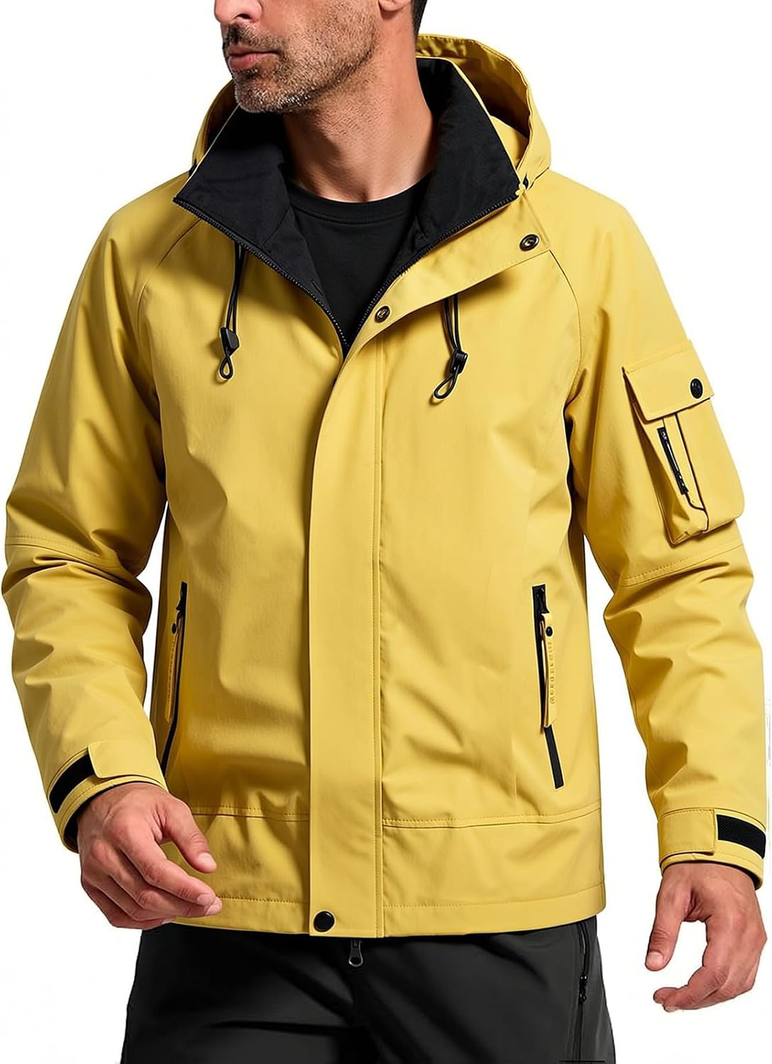 Windbreaker Jacket Men Waterproof Zip Up Pocket Hoodie Long Sleeve Coat