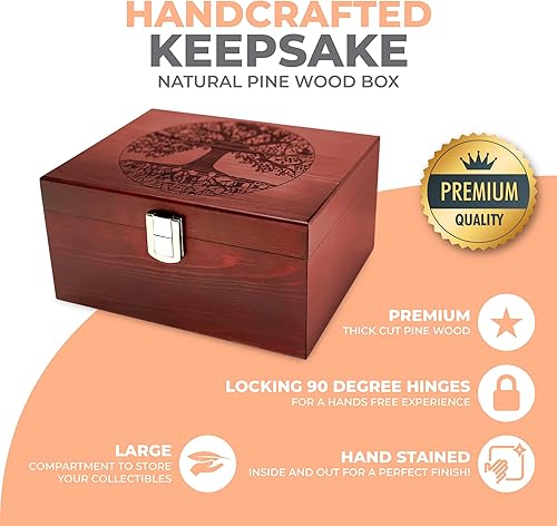 Miniatura 2 de Blake & Lake Tree of Life - Caja decorativa de madera grande, caja de recuerdos de madera con tapa con bisagras y pestillo de metal, cajas de