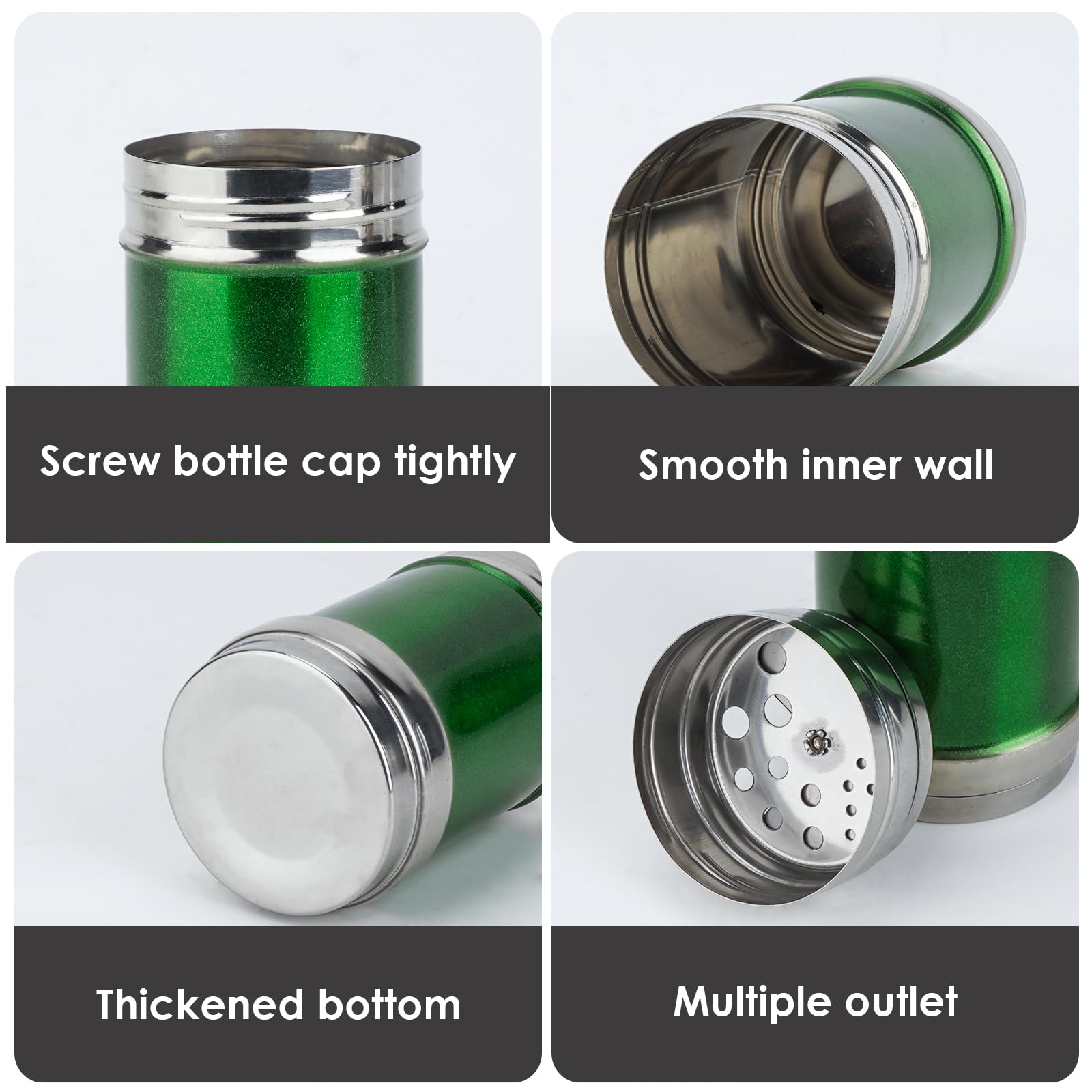 SHIDOW 4 tarros de condimentos de acero inoxidable, botellas de especias para barbacoa, salero y pimentero de primera calidad con agujeros de vertido ajustables, elegante dispensador de sal y pimienta