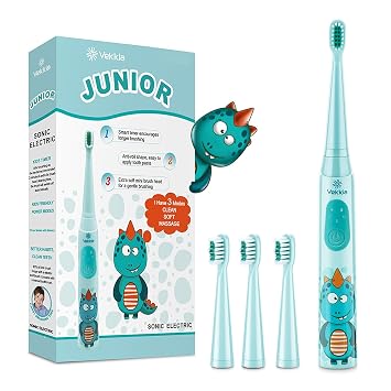 Vekkia Sonic Rechargeable Kids Electric Toothbrush(Blue) | 3 Modes with Memory/Fun & Easy Cleaning/24000 Strokes, IPX7 Waterproof, 2-Min Timer for Age 5+/4 Soft Bristles
