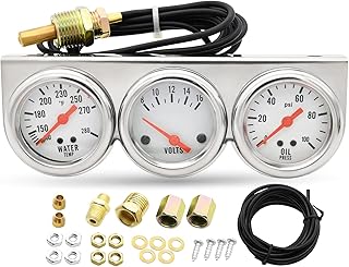2" Volt Triple gauge kit, 3 in 1 Car Meter Auto Gauge（Voltmeter + Water Gauge + Oil Press Gauge),52mm Chrome Voltage Gauge Water Temp , Pressure Sensor