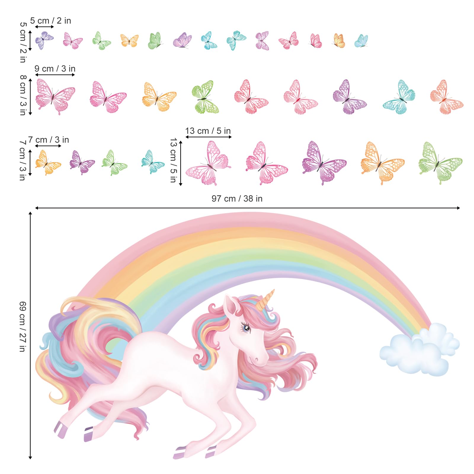 Adesivi Murali Bambini Arcobaleno E Castello | Unicorno E Farfalle | Decorazione Cameretta - Foto 7