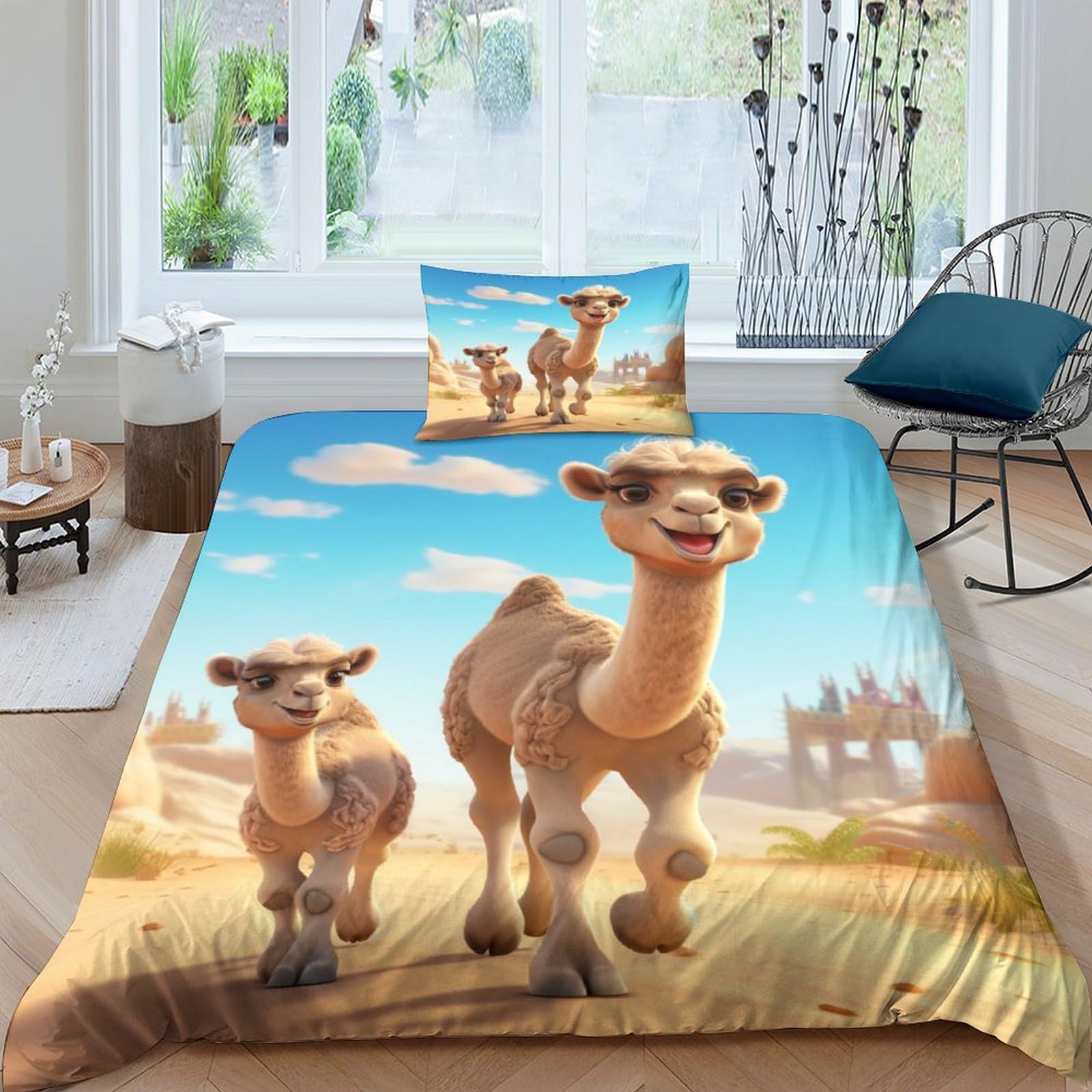 BARDYS Baby Camel Quilt Cover 3D Print Anime Comforter Covers Duvet Cover for Teens And Adults Soft Microfiber Bedding Set with Pillow Cases with Zipper Closure 3 Pieces Single（135x200cm）