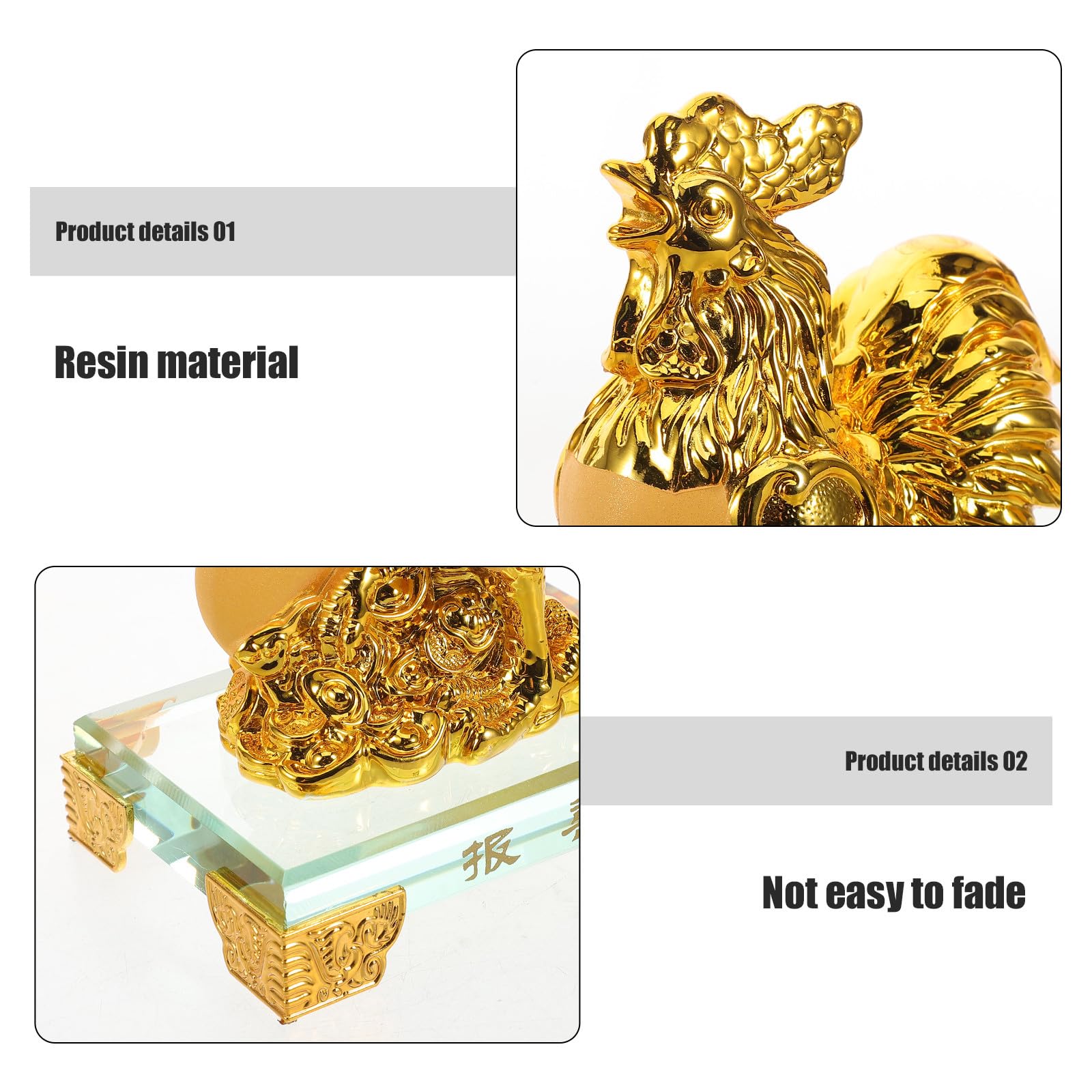 Resin Huhn Skulptur Chinesisches Tierkreiszeichen Hahn Figur Langlebige Handwerkskunst Desktop Dekoration Büro Auto Schmuck Feng Shui Glücksbringer