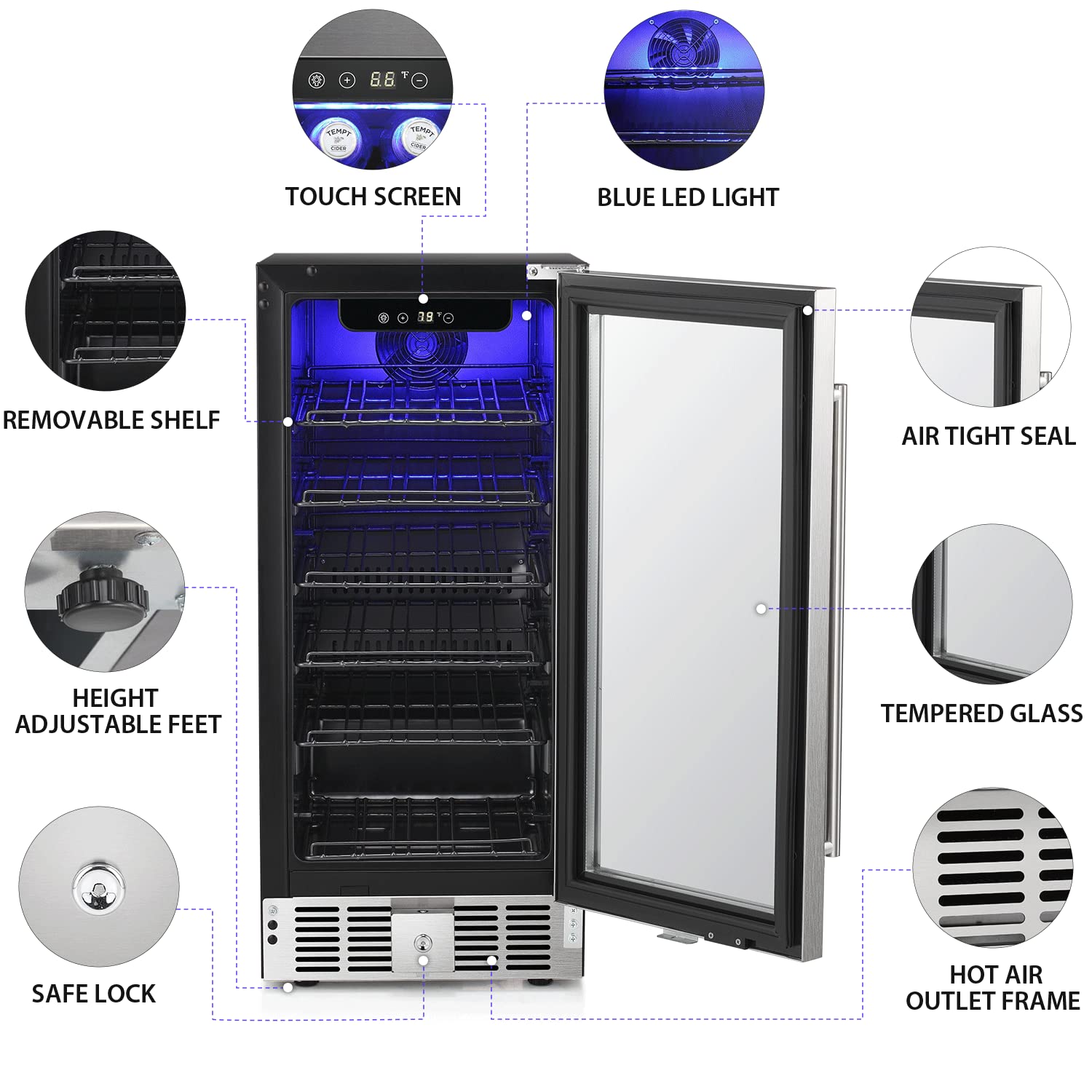 Cowsar Wine Fridge 15inch Beverage Refrigerator 2.9 Cu.Ft. Freestanding Or Under Counter Cooler Stainless Steel Beer Fridge Mini Etl Approved on Fridge.com - View 6
