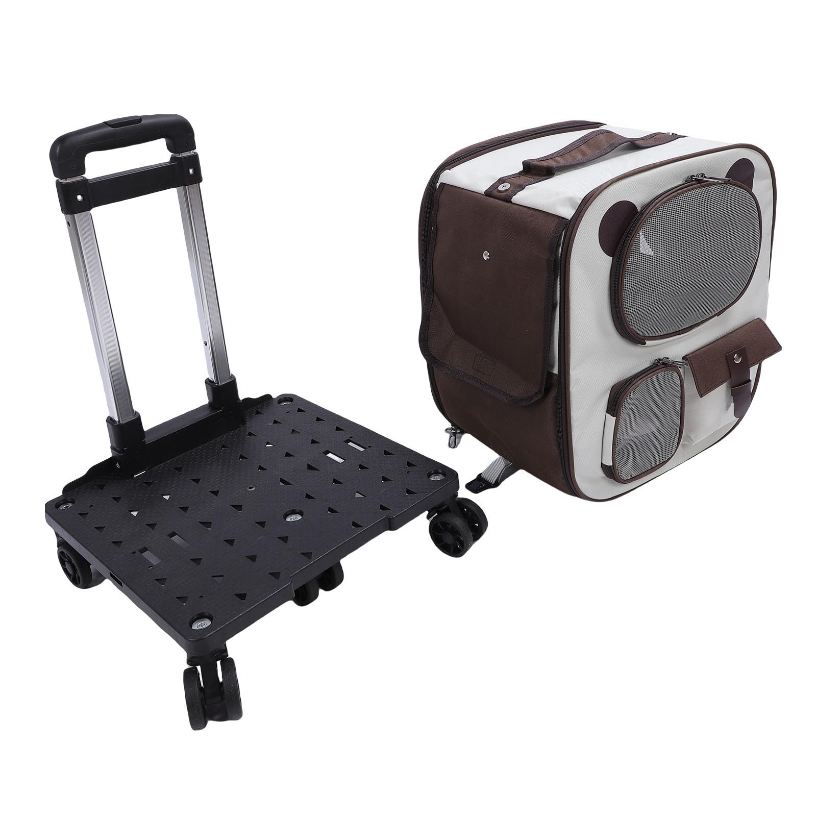 Mochila Transportín para Mascotas con Ruedas 2 en 1 Ventana Transpirable Bolsa Porta Perros con Ruedas Portátil de Gran Capacidad para Viajes en Avión Viajes por Carretera Tela (Marrón)