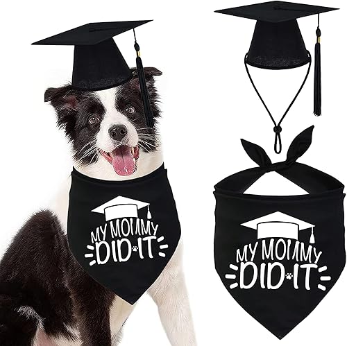 Bandana de graduación para perro y gorra con borla negra 2025, disfraz para regalo de graduación (talla única, My Mommy Did It)