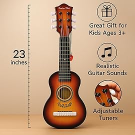 23 Acoustic Guitar, Kids 6 String Toy Guitar - Realistic Steel Strings - Beginner Practice First Musical Instrument for Children, Toddlers (Amber Sunburst)