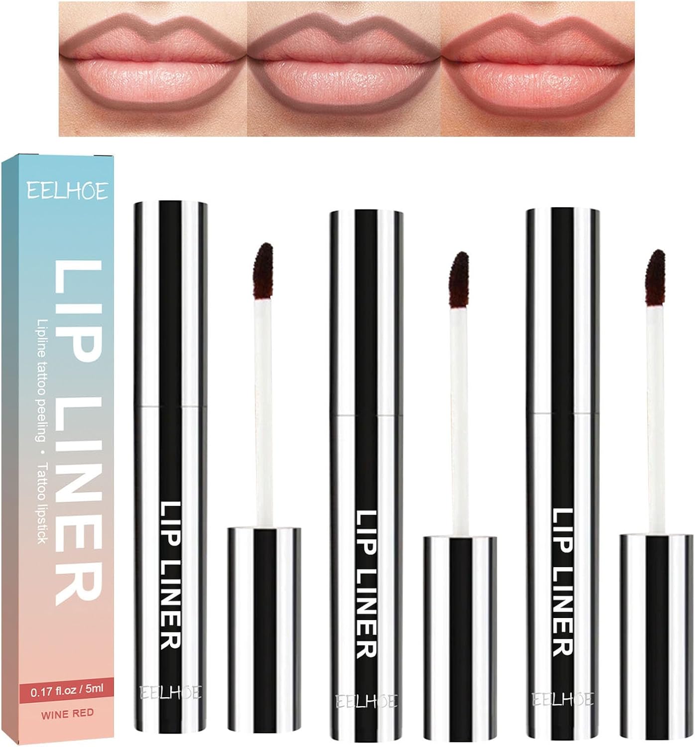 Peel Off Lip Liner Stain, 3 kleuren Lip Stain Peel Off Mat