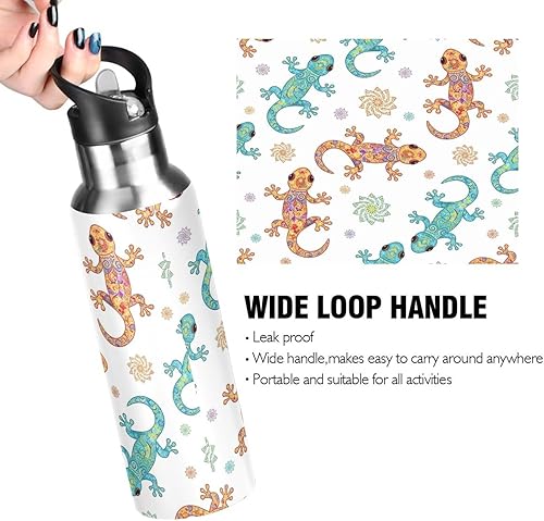Miniatura 4 de Insulated Stainless Steel Water Bottle with Straw 20 Oz, BPA-Free Sports Water Bottle for Gym Outdoor Travel School, Funny Geckos Print