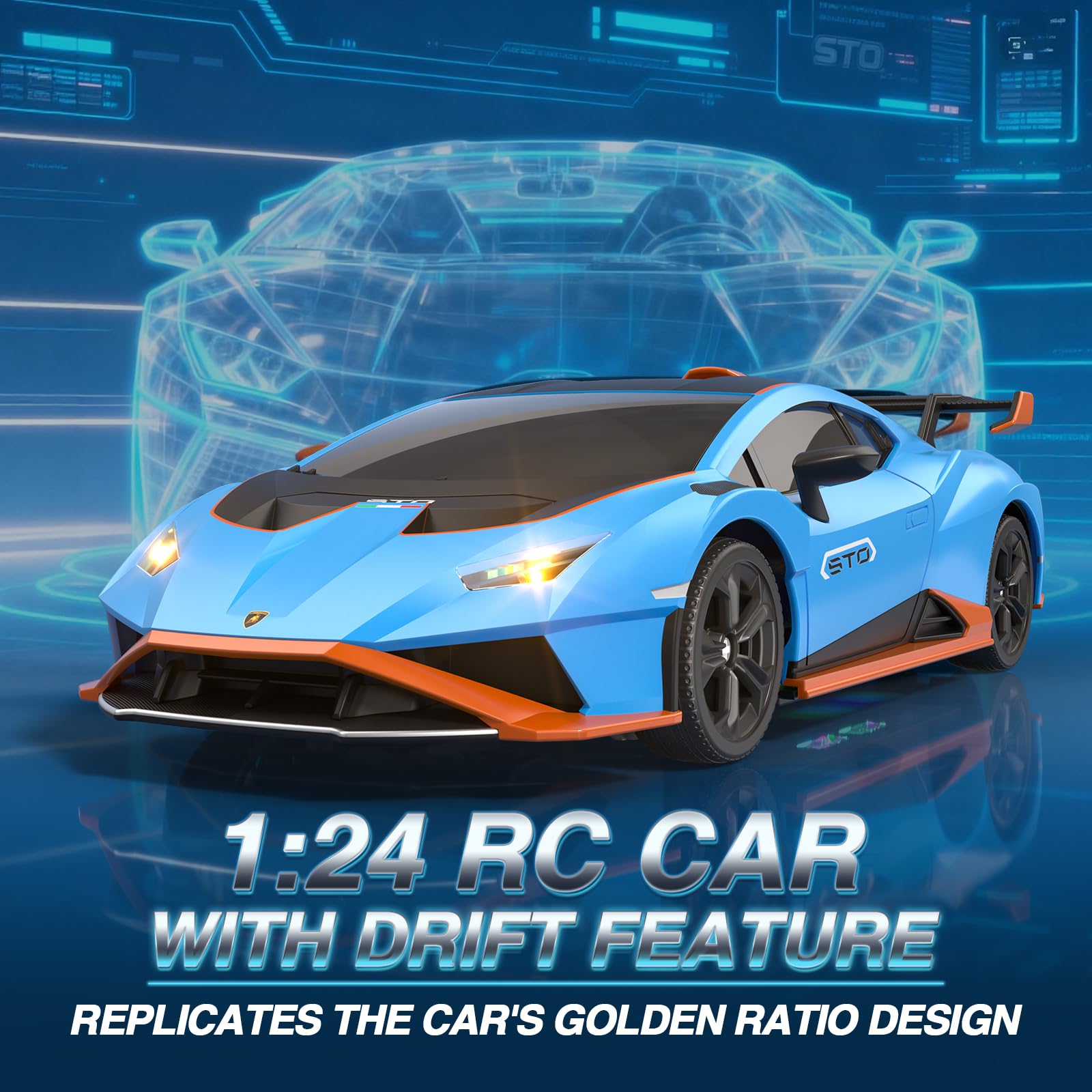 Lamborghini RC Drift Car, 1:24 Mini 4WD Remote Control Drift Cars with Full Proportional Throttle and LED Light - Image 2