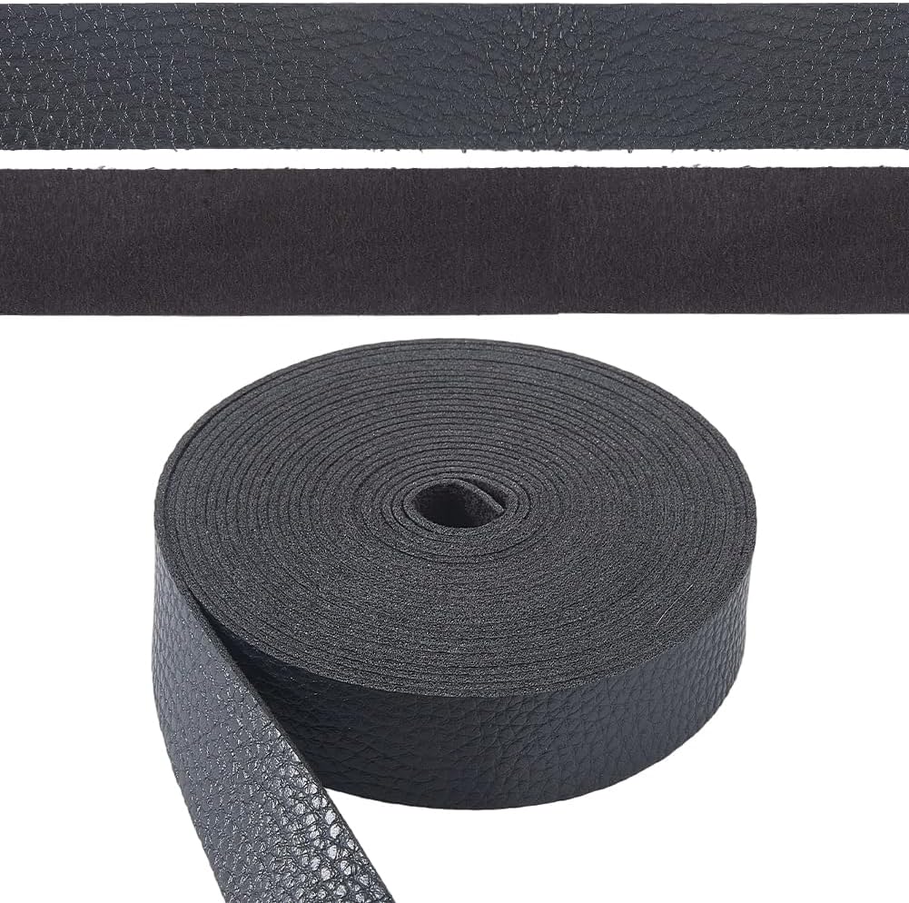 1 Inch 4.92 Yards Lychee Texture Leather Belt Cord for DIY Crafts Wide Flat PU Leather Strap Strips Lace Stripper String for Men Women Jeans Casual Outfits Belt Crafting(Black)