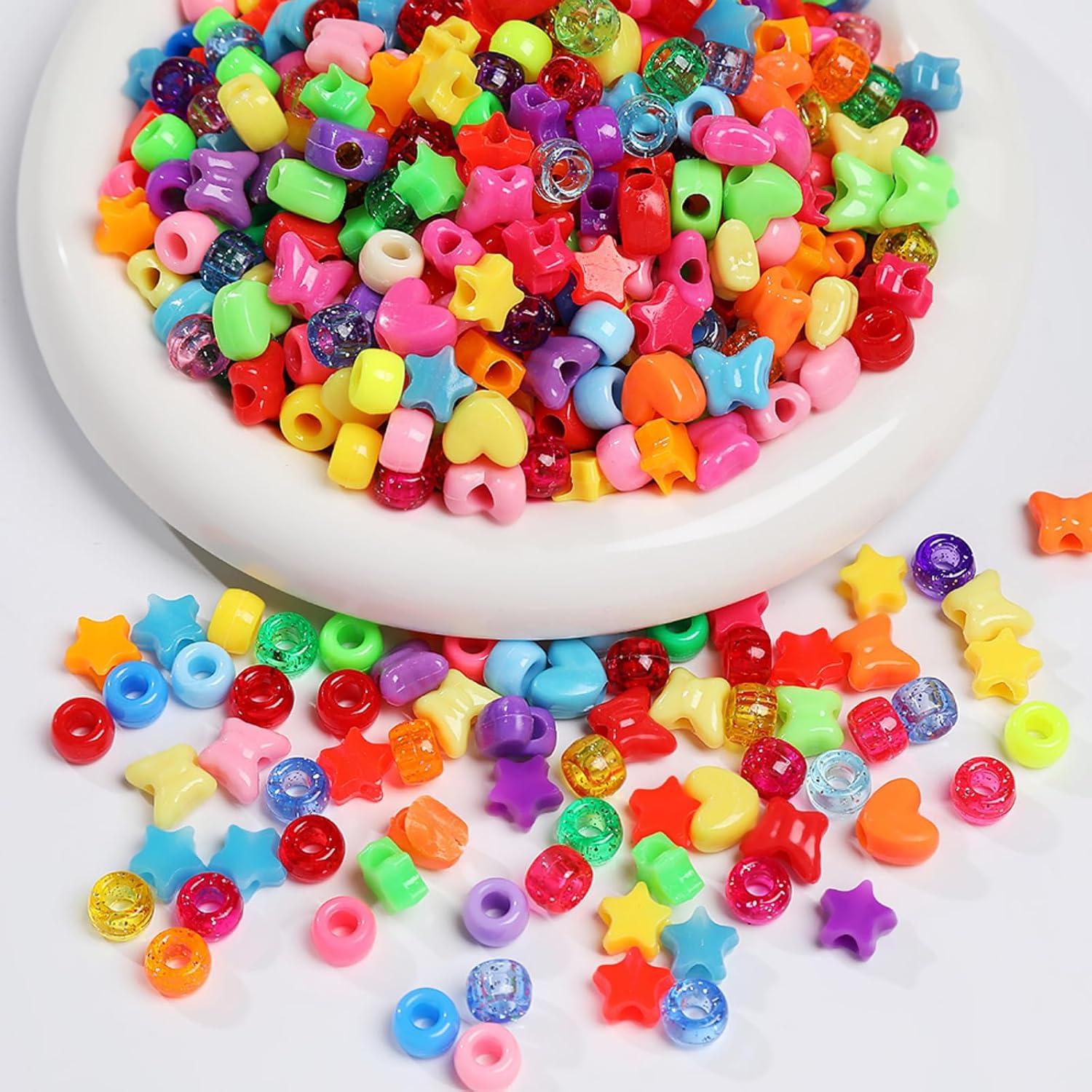 Jexine 10500 Pcs Pony Beads Bulk Plastic Beads for Bracelet Making Hair Braids DIY Necklace Jewelry Making Projects (Multi Shapes,Mixed Color)