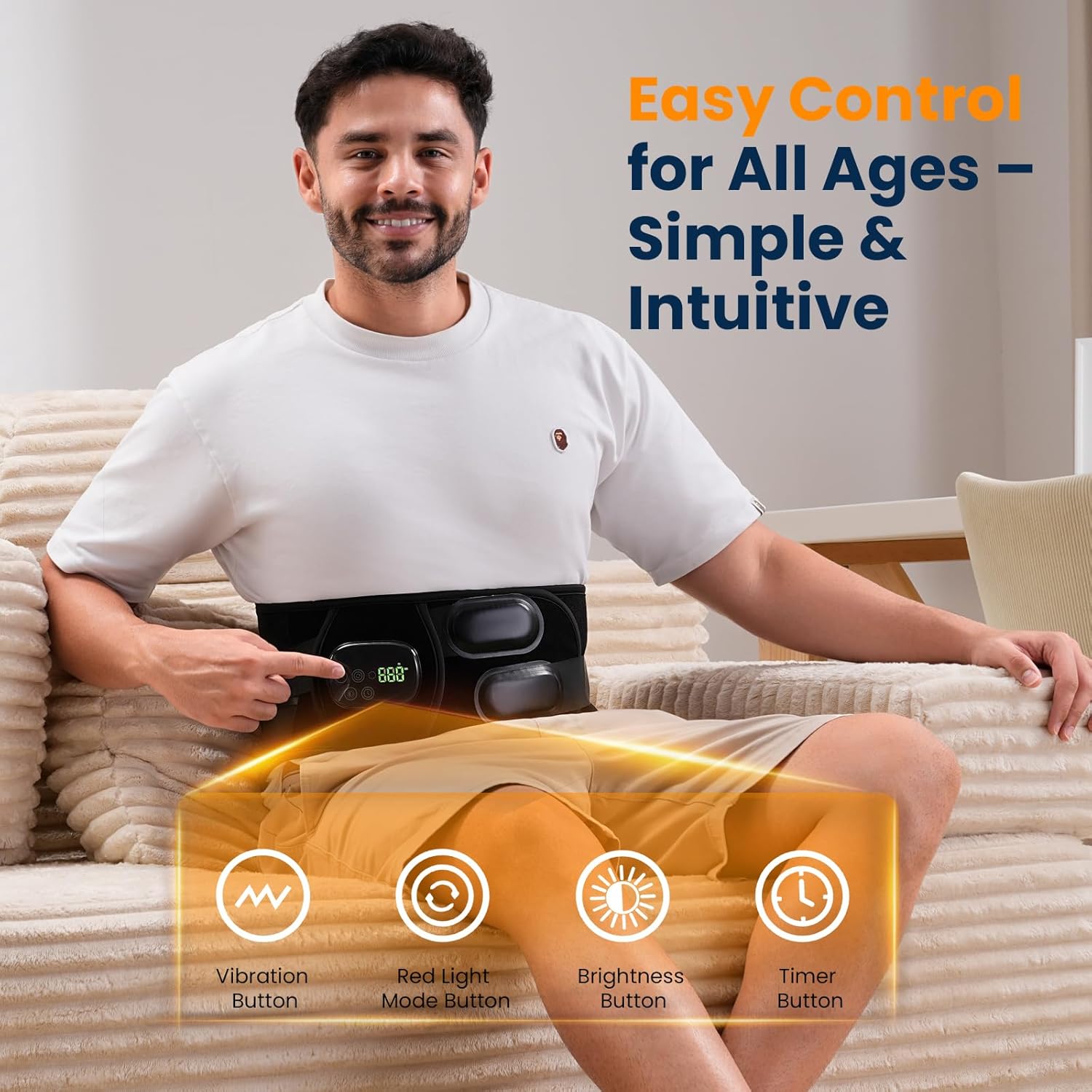 Cordless Red Light Therapy Belt for Back Waist, Infrared Light Pad for Body Pain Relief, LED 660nm & 850nm Vibrating Massager with 3 Vibration, Back Brace Valentine Gifts for Men Women Mom Dad - Image 6