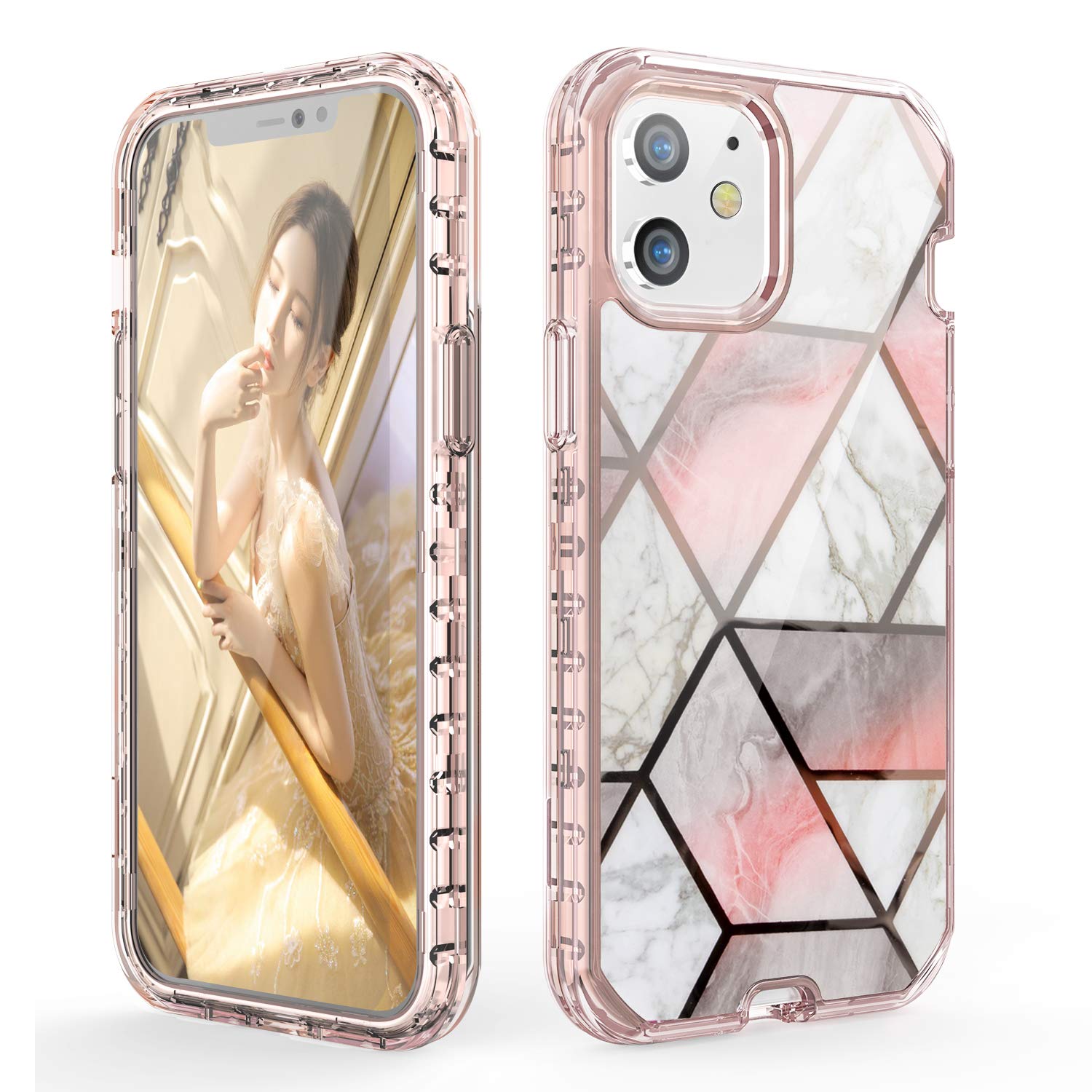 Amazon Com Watache For Iphone 12 Case For Iphone 12 Pro Case Full Body 3 In 1 Heavy Duty Hybrid Sturdy Armor High Impact Shockproof Protective Anti Scratch Cover Case For Iphone 12 12 Pro Pink Marble