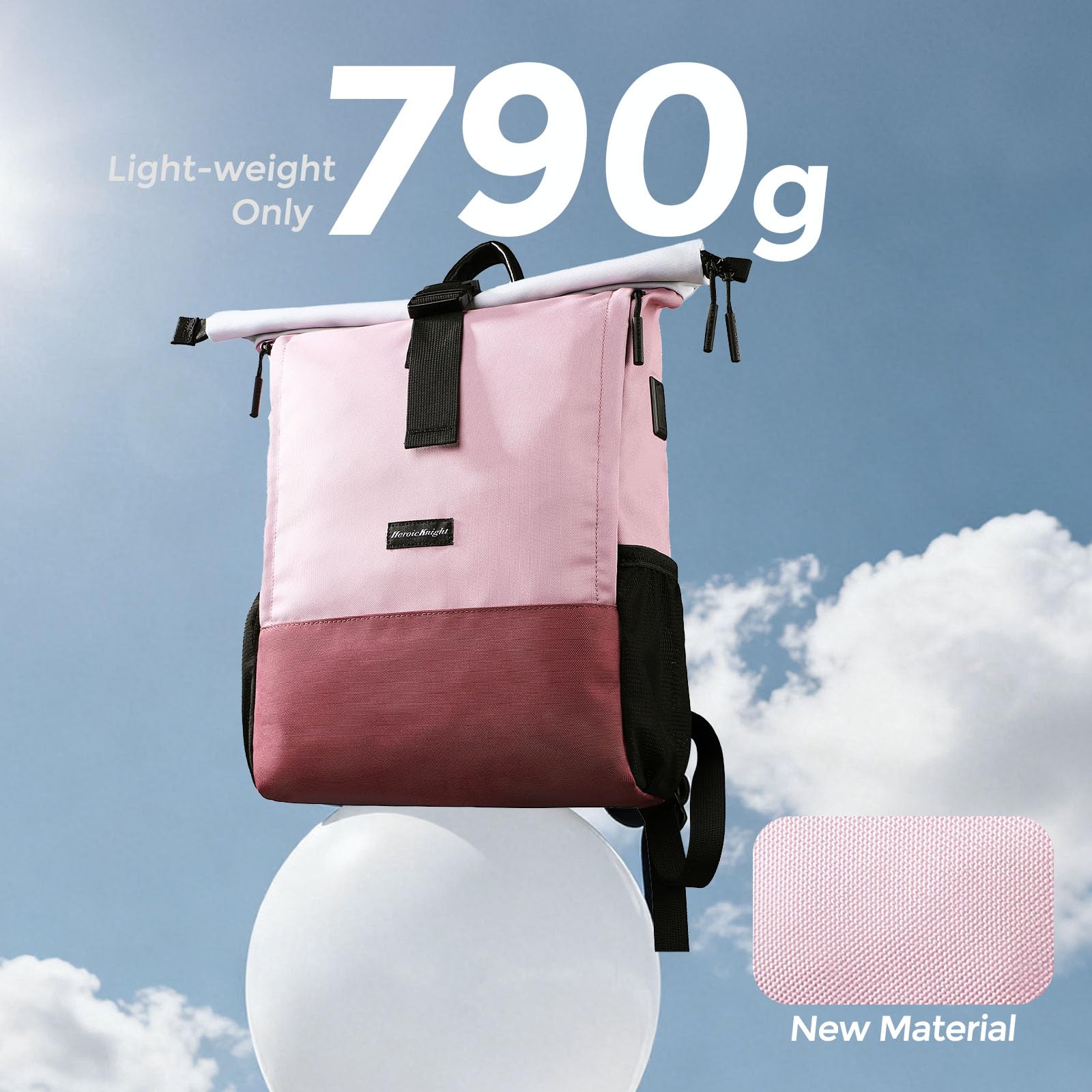 hk Sac à Dos Roll Top Femme pour Ordinateur Portable 15,6 Pouces Léger | Port USB imperméable grande capacité pour travail université voyage randonnée camping