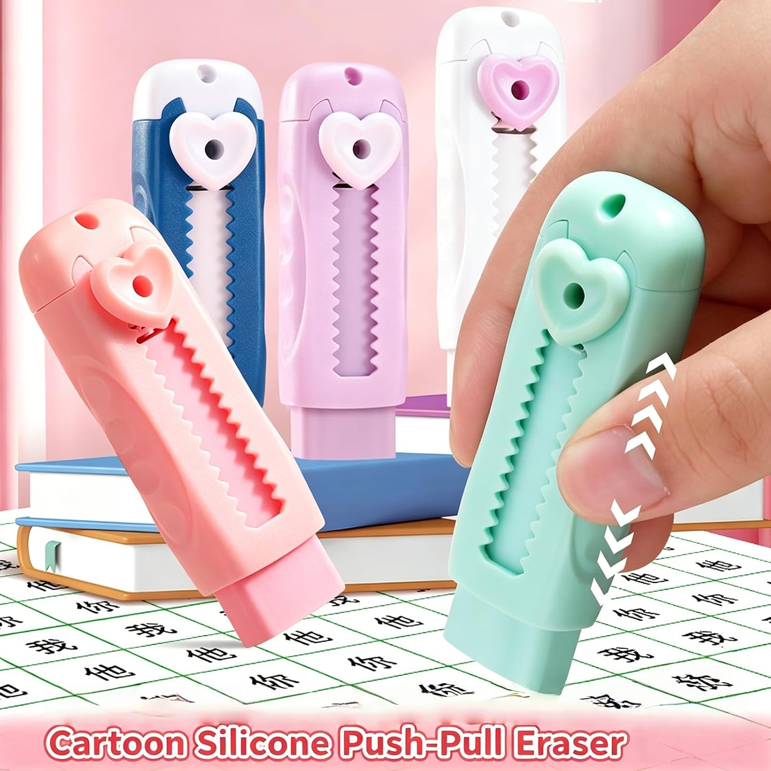 4pcs Colorful Sliding Action Eraser Retractable Pencil for Writing Drawing Art Project School Offices Supplies Pencil