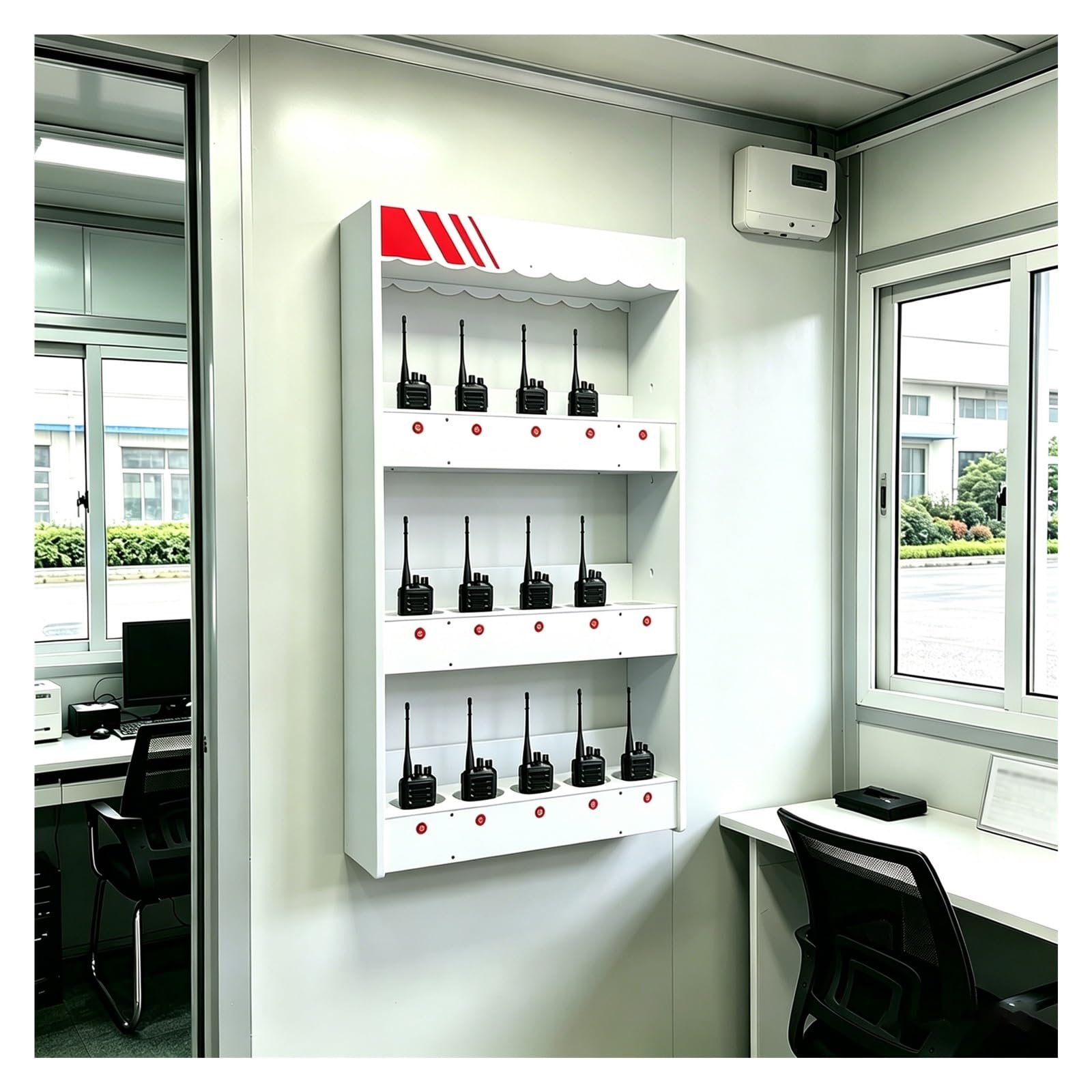 Multi Grids Walkie Talkies Organizer Security Booth Radio Organizer Stand, Wall Mounted Walkie Talkie Storage Holder, Intercom Storage Holder for Construction Sites/Warehousing Centers(15 holes)