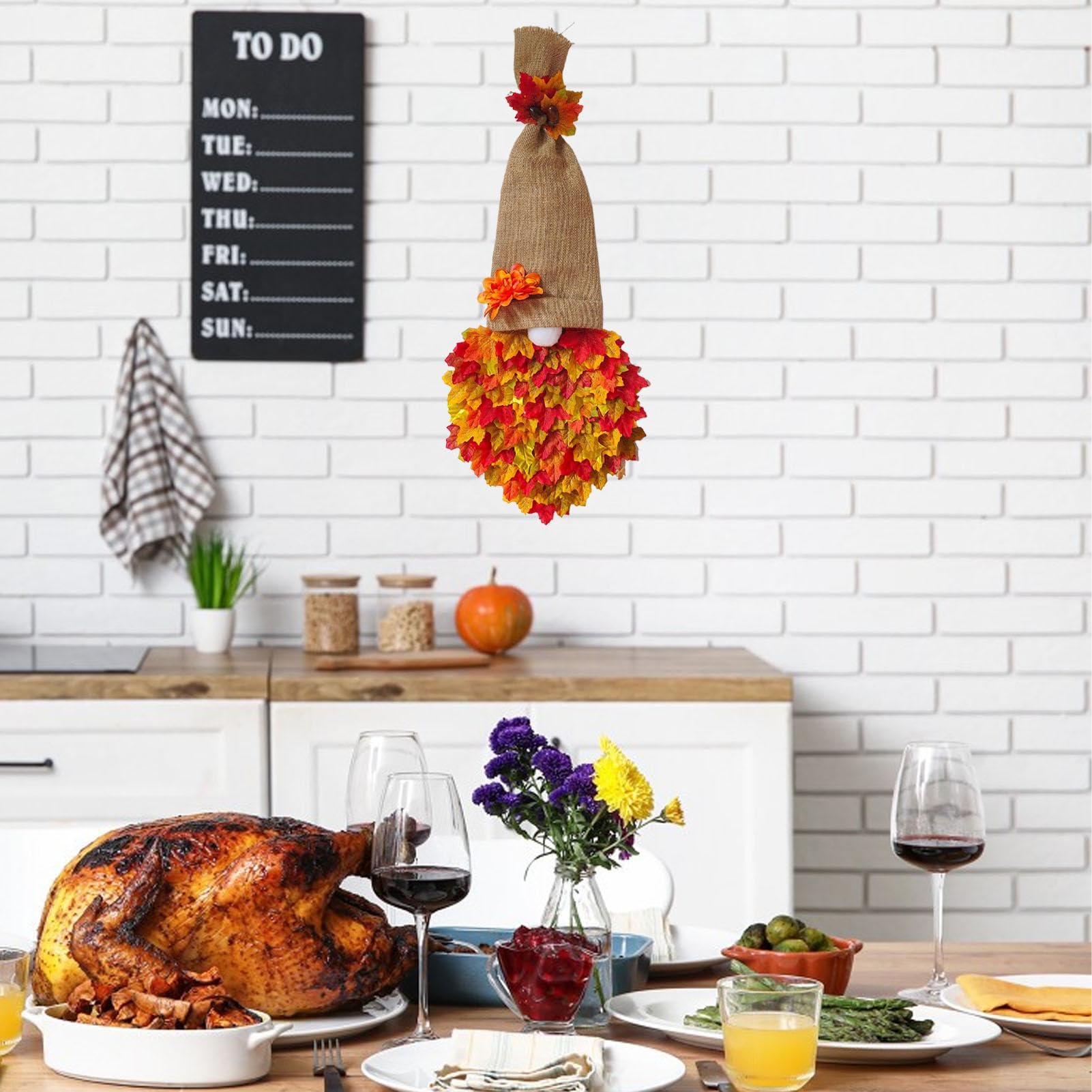 Couronne D'automne Avec Nain Et Feuilles D'érable - 60x30 Cm, Toile De Jute - Décoration Porte Ou Mur