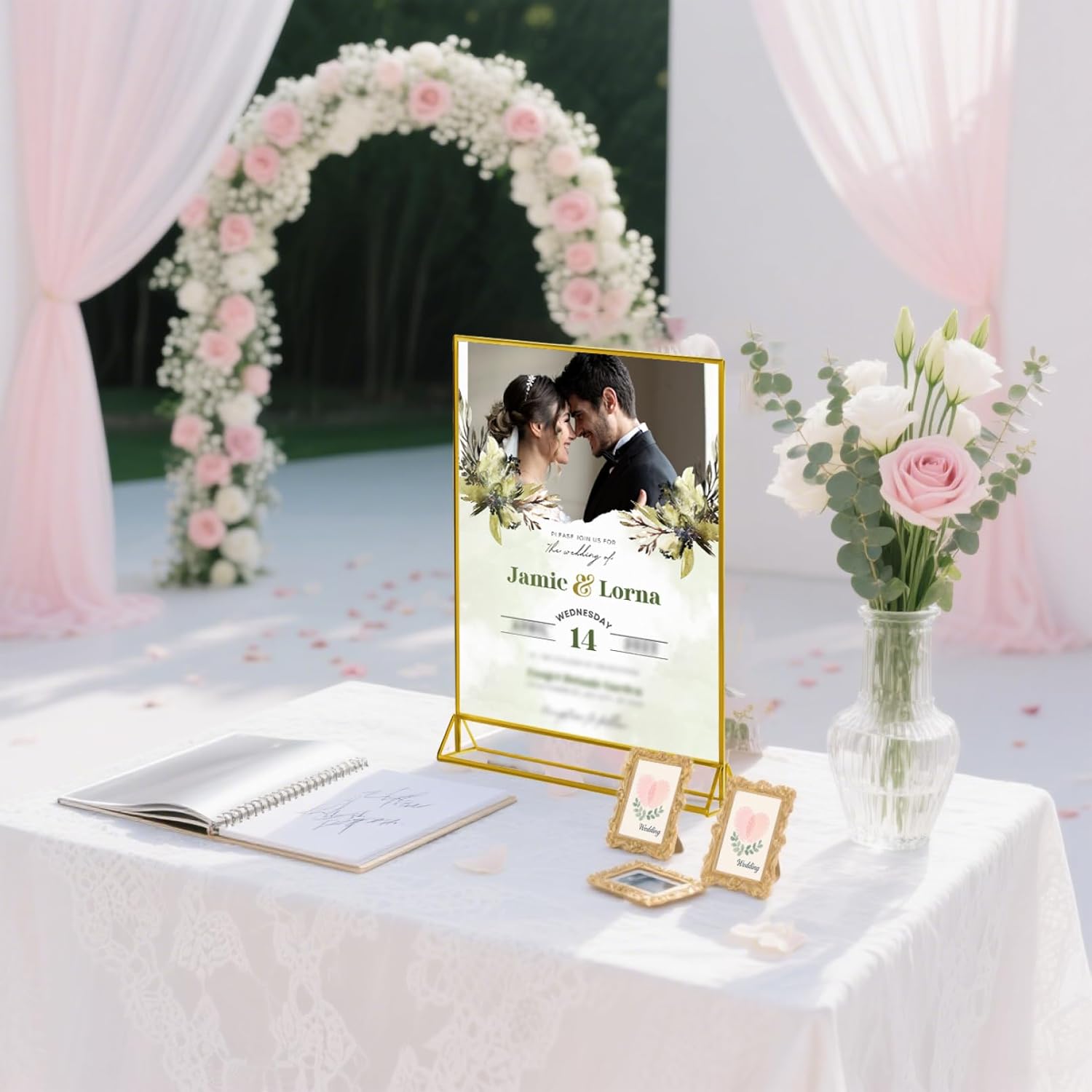 Acrylic Sign Holder 8.5X11,Double Sided Gold Picture Frames,Clear Sign Holders with Golden Border Vertical Stand,Menu Holder Display Stand for Wedding Table Numbers,Party,Centerpiece (6 Pack)