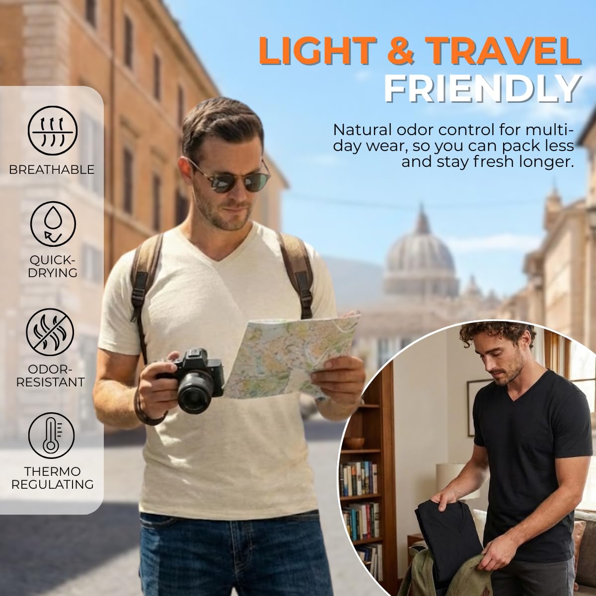 menique Camiseta de manga corta para hombre, 100 % merino, camiseta térmica ligera para hombre, capa base, transpirable, cuello redondo, para viajes al aire libre y senderismo