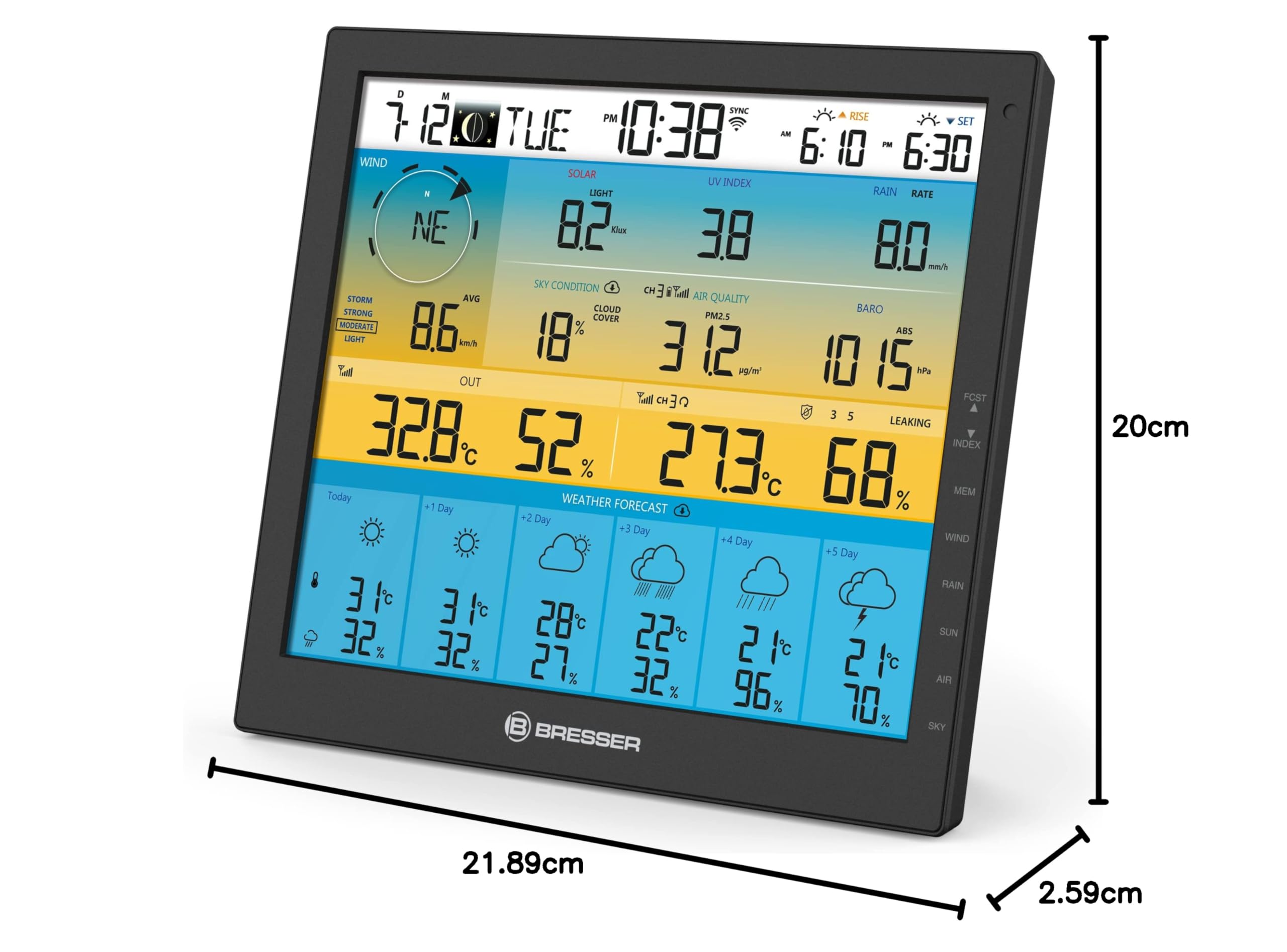 BRESSER WLAN 4CAST Station Météo sans Fil WiFi avec Capteur Extérieur 7 en 1 À L’énergie Solaire avec Prévisions Météo À 6 Jours et D’Autres Données Météo Noir