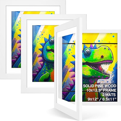 Paquete de 3 marcos de arte para niños, color blanco, 10 x 12.5 pulgadas, apertura frontal, marcos de arte para niños, intercambiables, de 8.5 x 11