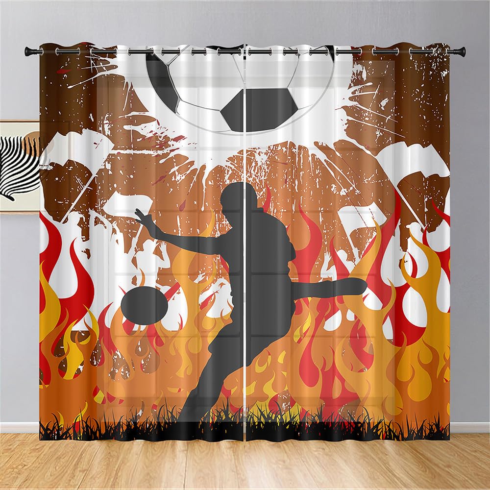 Mateju 3D Calcio Tende per Interni Semi Trasparenti, Tende Camera da Letto Moderne, Applicabile a Eleganti Soggiorno e Cucina Decorazione 2 Pezzi (Score,140 x 275 cm)