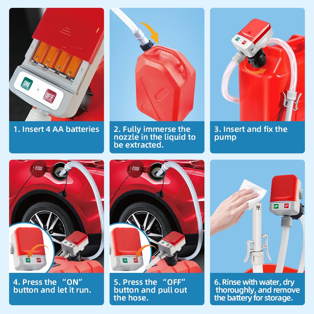 Kraftstoff Umfüllpumpe mit Auto-Stopp-Sensor, Afenau 2.4 GPM Benzinpumpe für Kanister mit 3 Größe Tankadapter, 53“ Schläuchen Benzinpumpe Elektrisch für Benzin, Diesel, Öl (Ohne Kanister)