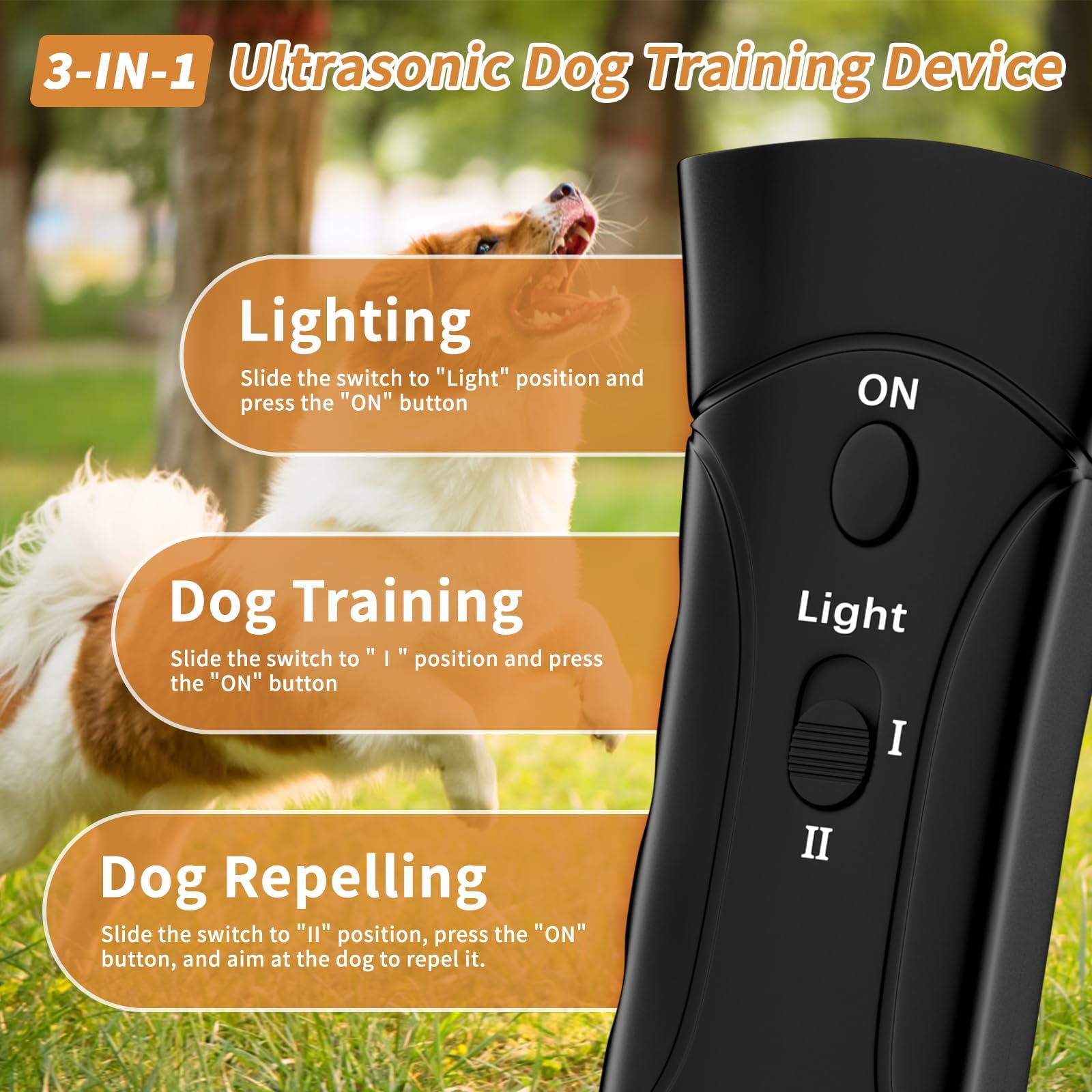 Anti-Bell-Gerät für Hunde, Ultraschall Hundegebell Stopper mit 3 Modi, Tragbares Stopp-Bell-Gerät für Hunde, 12 m Reichweite, Schonendes Training mit Taschenlampe, Wiederaufladbar für Innen & Außen