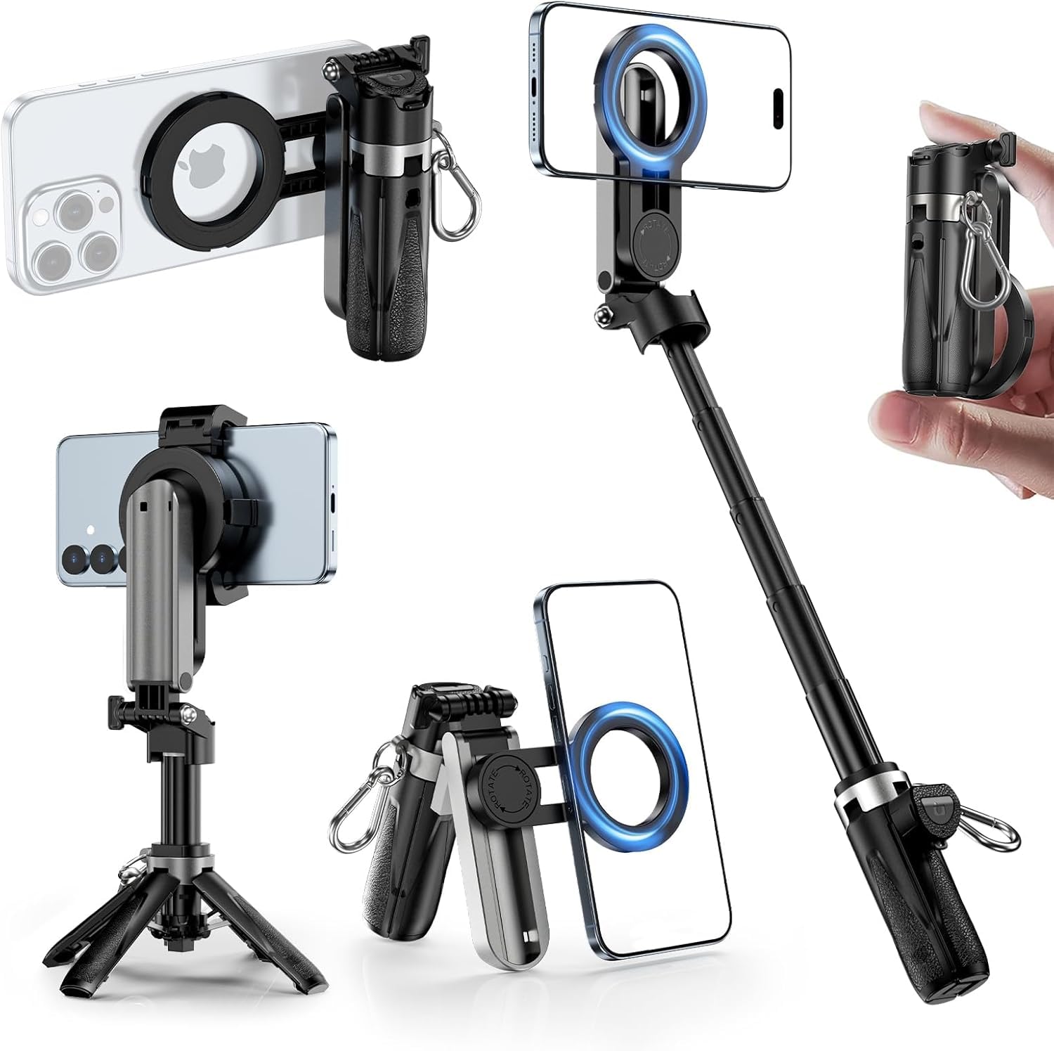 CloudValley Magnetisches 4-in-1 Multifunktionales Selfie-Stick-Stativ, Mini Tragbarer Taschen-Handy-Ständer mit abnehmbarer Fernbedienung, kompatibel mit MagSafe, für iPhone/Android, Reise-Vlog CloudValley Magnetisches 4-in-1 Multifunktionales Selfie-Stick-Stativ, Mini Tragbarer Taschen-Handy-Ständer mit abnehmbarer Fernbedienung, kompatibel mit MagSafe, für iPhone/Android, Reise-Vlog