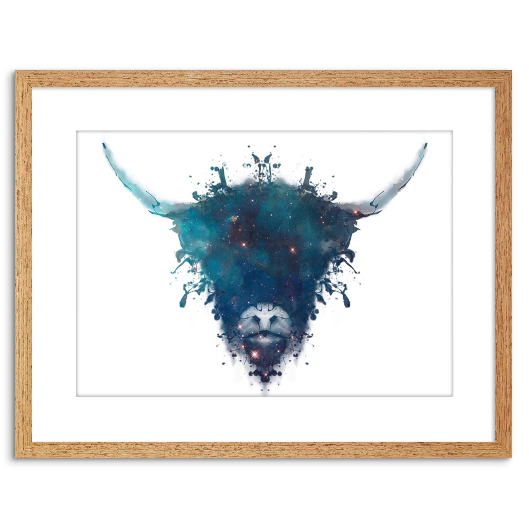 Wee Blue Coo Ink Splat Highland Cow Picture Framed Wall Art Print