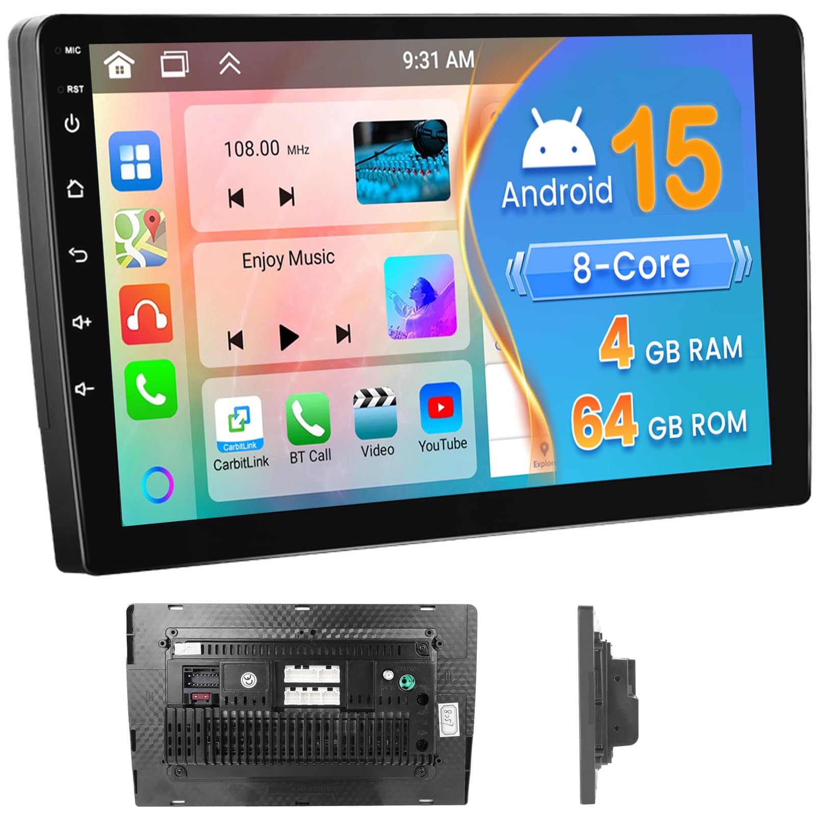 Amazon.com: 8 Core 4+64GB Android 15 Double Din Car Stereo