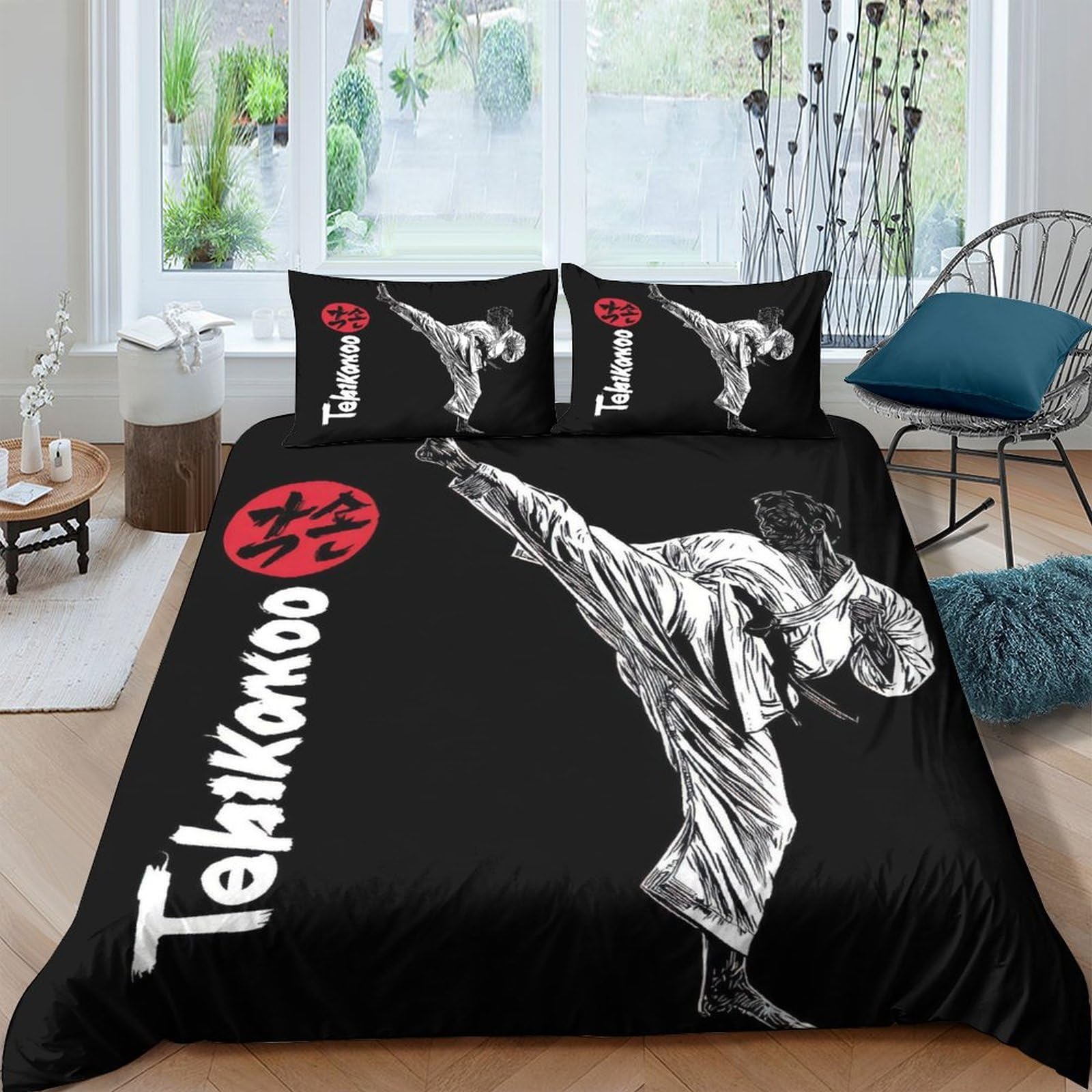 Ctjqhvkz Style-8 3D Printed Karate Kick Fitted Sheet Microfiber Black Martial Arts Bed Cover For Bedroom Dorm Easy Care Decor Single（135X200cm）
