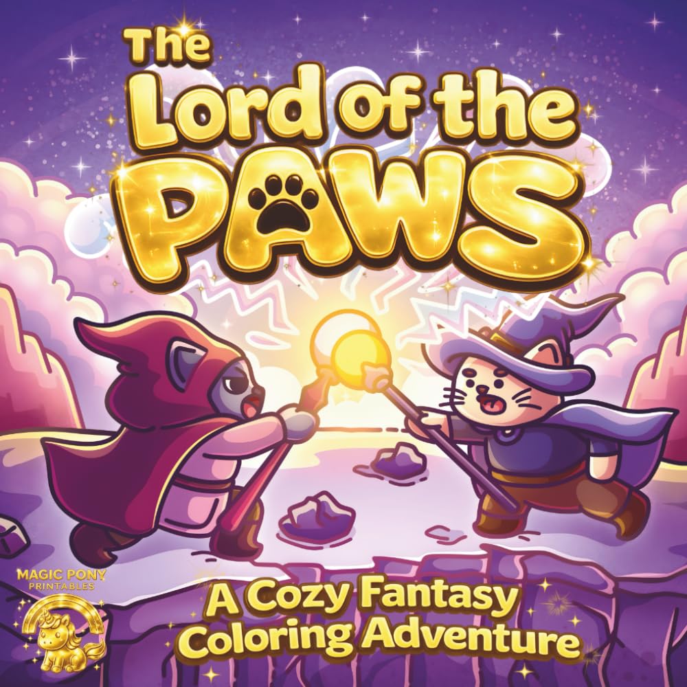 The Lord of the Paws: A Cozy Fantasy Coloring Book. For Adults and Teens for Relaxation and Stress Relief. Cute Whimsical and Fantasy Land Scenes with Cats and Dragons.